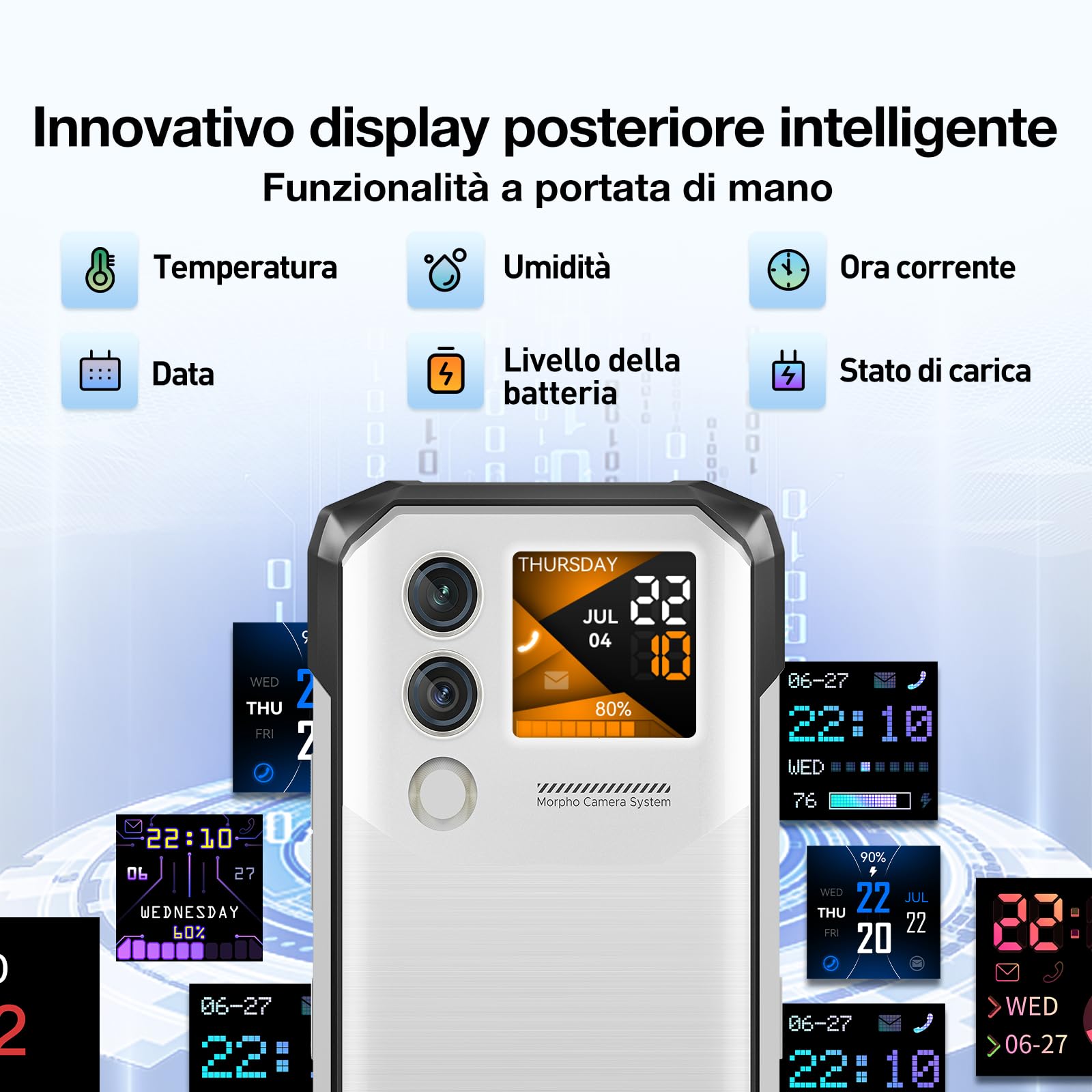 DOOGEE Blade10 MAX Rugged Smartphone, 1.54” Rear Display 6.56”HD,10300mAh Telefono Indistruttibile, 20(8+12) GB+256 GB, 50 MP+8 MP, NFC Triple Card Slot Android 14, Fingerprint Face Unlock, Argento