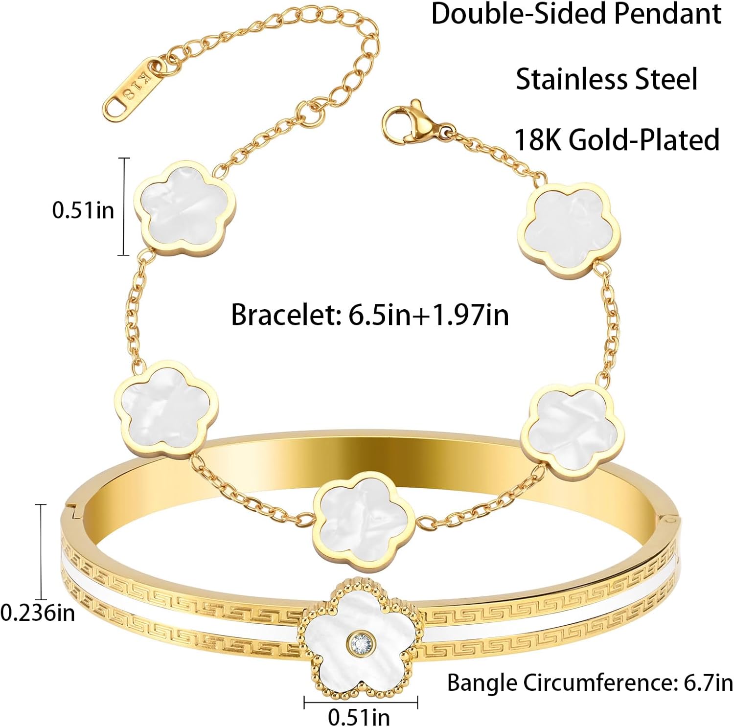 2pcs Stackable Bangle Bracelets 18K Gold Plated Lucky Clover Bracelet Stainless Steel Clover Jewelry Set Fashion Birthday Gifts for Women - Image 6