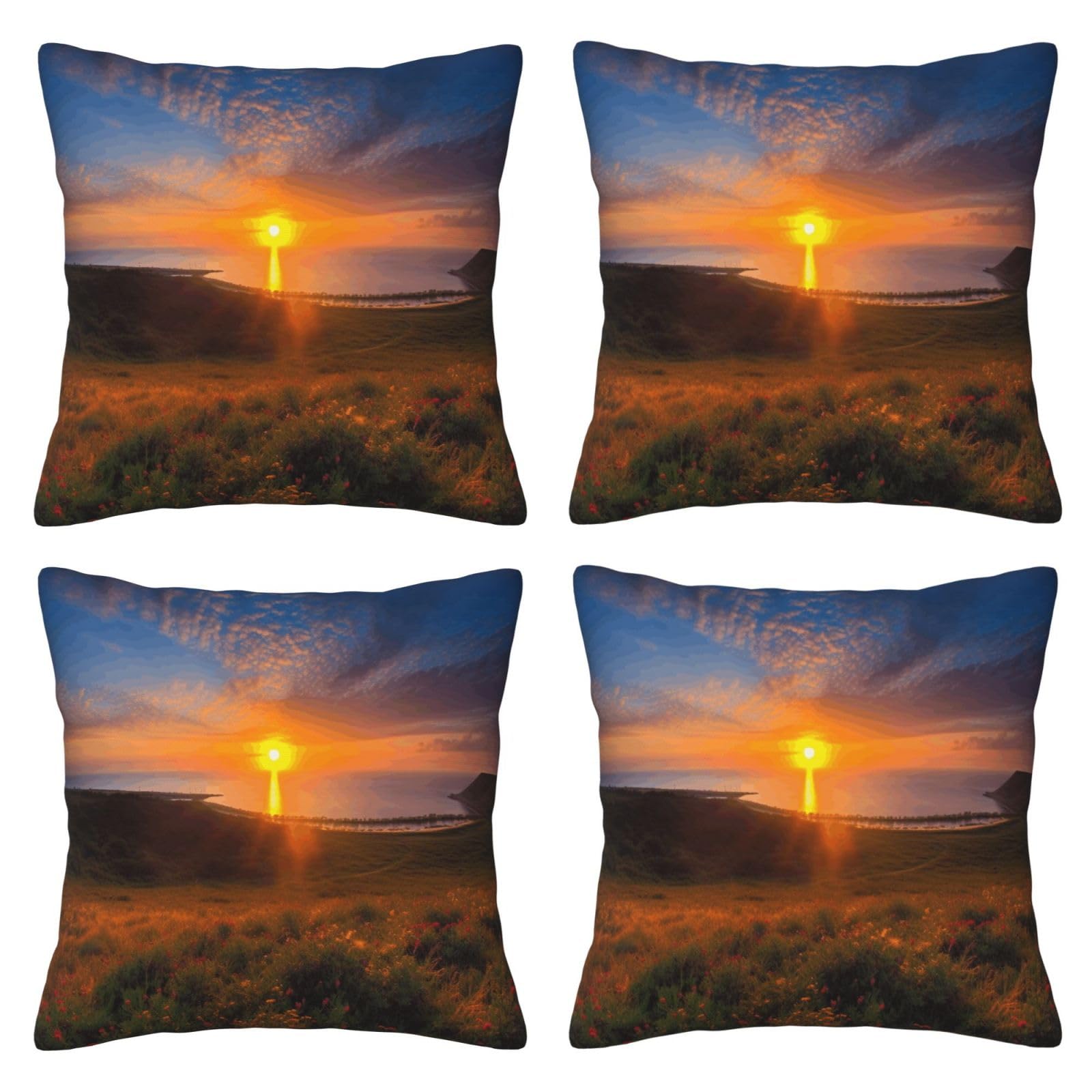 Beautiful Sunrise Throw Pillow Cases 4 Pack Square Pillowcases Super Soft Pillow Protectors With Zipper for Couch Livingroom Sofa Bed Office Car,50x50 CM