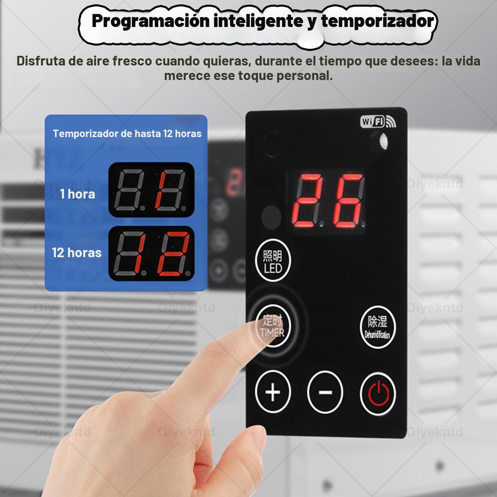 Aire acondicionado portátil, unidad compacta y pequeña de bajo consumo (280 W) con control remoto, modo dual de refrigeración y deshumidificación, temporizador de 24 horas y funcionamiento silencioso