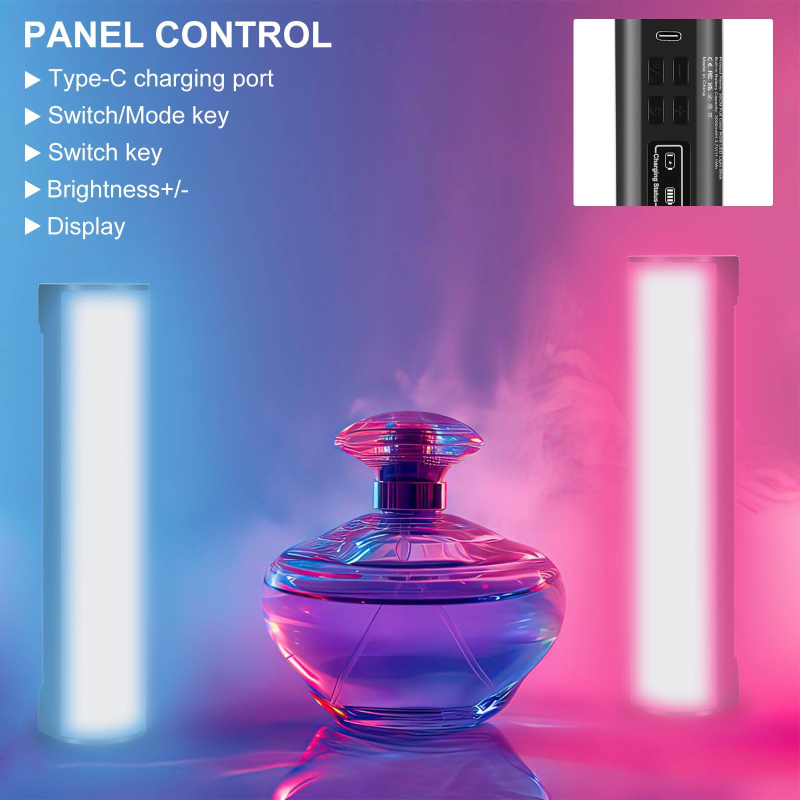 PULUZ Bacchetta luminosa magnetica portatile, 17 cm, 360 °, con batteria ricaricabile da 2000 mAh e 2500-9000 K per streaming, fotografia in studio, TikTok, YouTub
