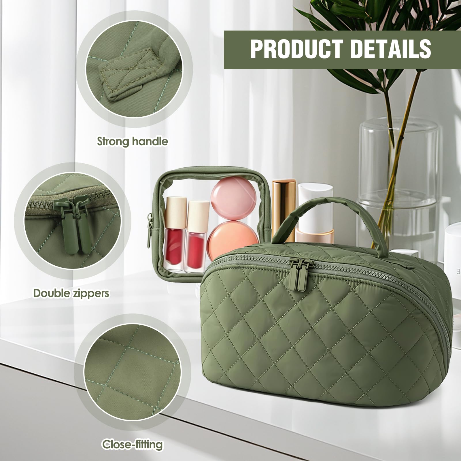 Beauty case da donna con apertura a 180° e scomparti organizer, grande capacità beauty case e trousse da viaggio, verde