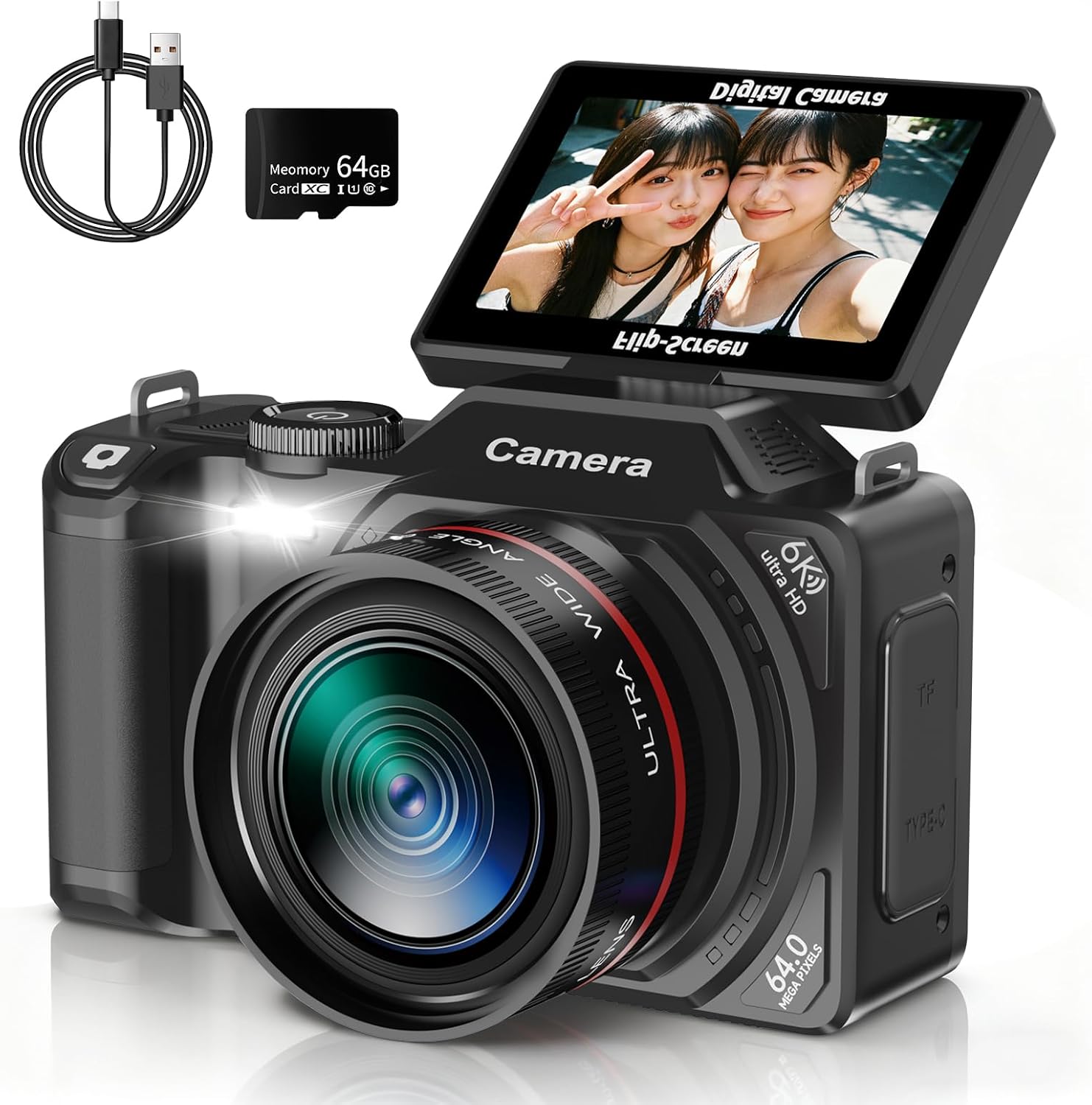 6K 9600万画素 デジカメ WIFI転送機能 180度回転可 18倍ズーム 6K デジカメ 9600万画素 デジタルカメラ デジカメ スマホに転送できる