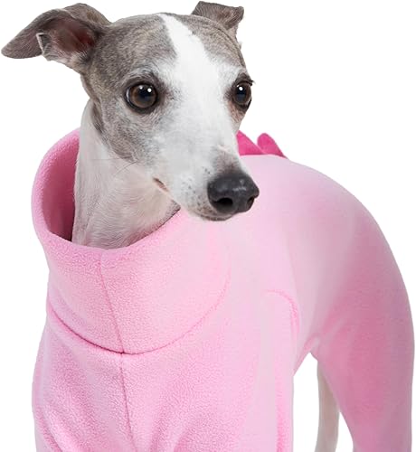 Miniatura 3 de Ropa de galgo italiano de galgo, disfraz de dinosaurio de vellón, acogedor disfraz de dinosaurio de vellón, abrigo básico de cuello alto (rosa,