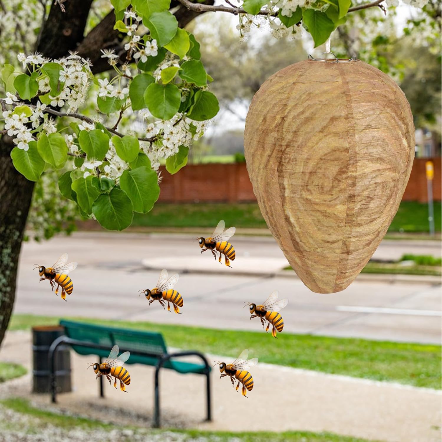 DECYOOL 12 Pack Paper Wasp Nest Decoy Hanging Wasp Nest Stay Away from Wasps Hornets Yellow Jackets(Dark Brown)