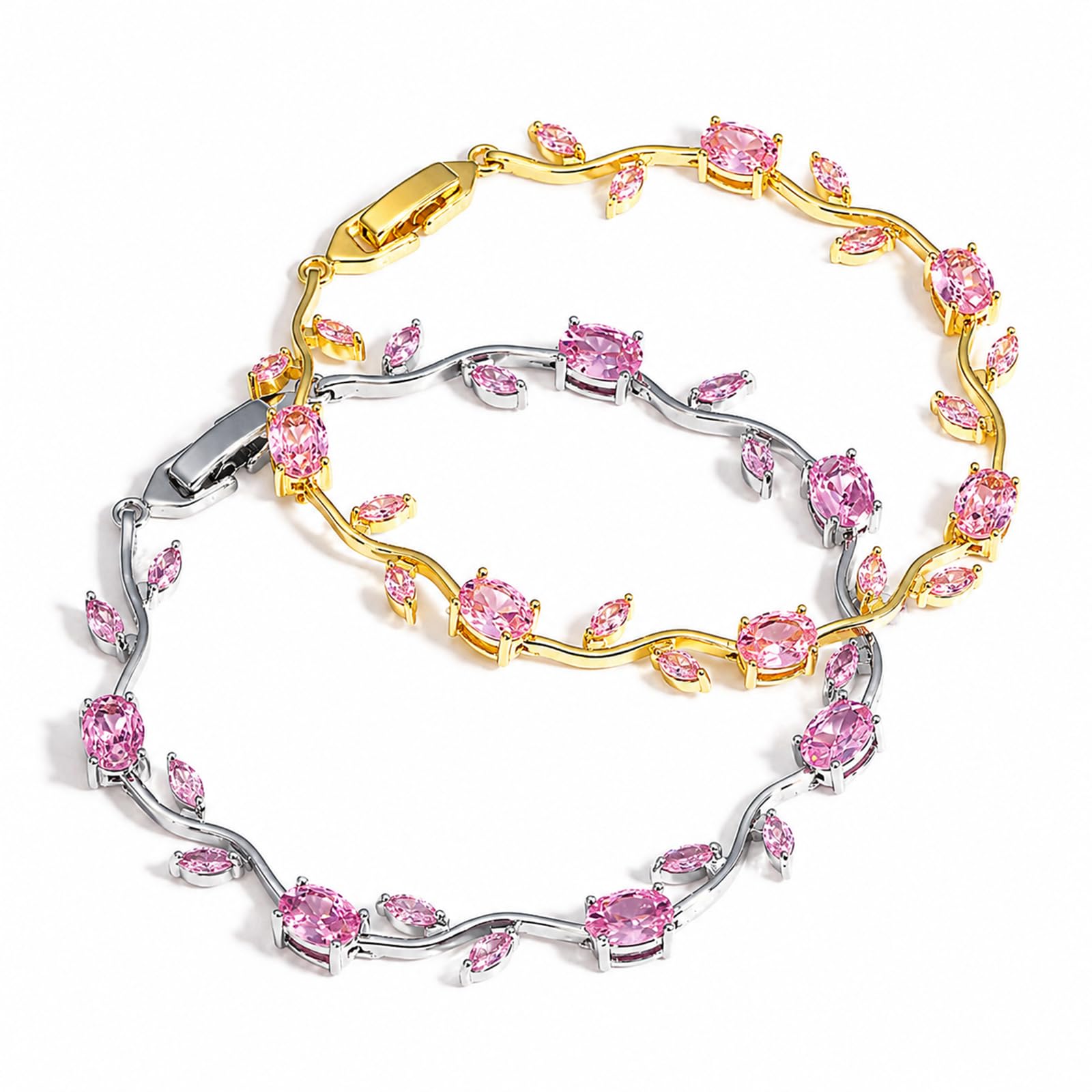 Bracelet for Women Crystal Petal Bracelet Set of 2, Gold Plated Pink Crystal Floral Jewellery, Adjustable Chain for Women & Girls Stylish, Elegant Tulip Bracelet for Women, Party & Daily-image-20