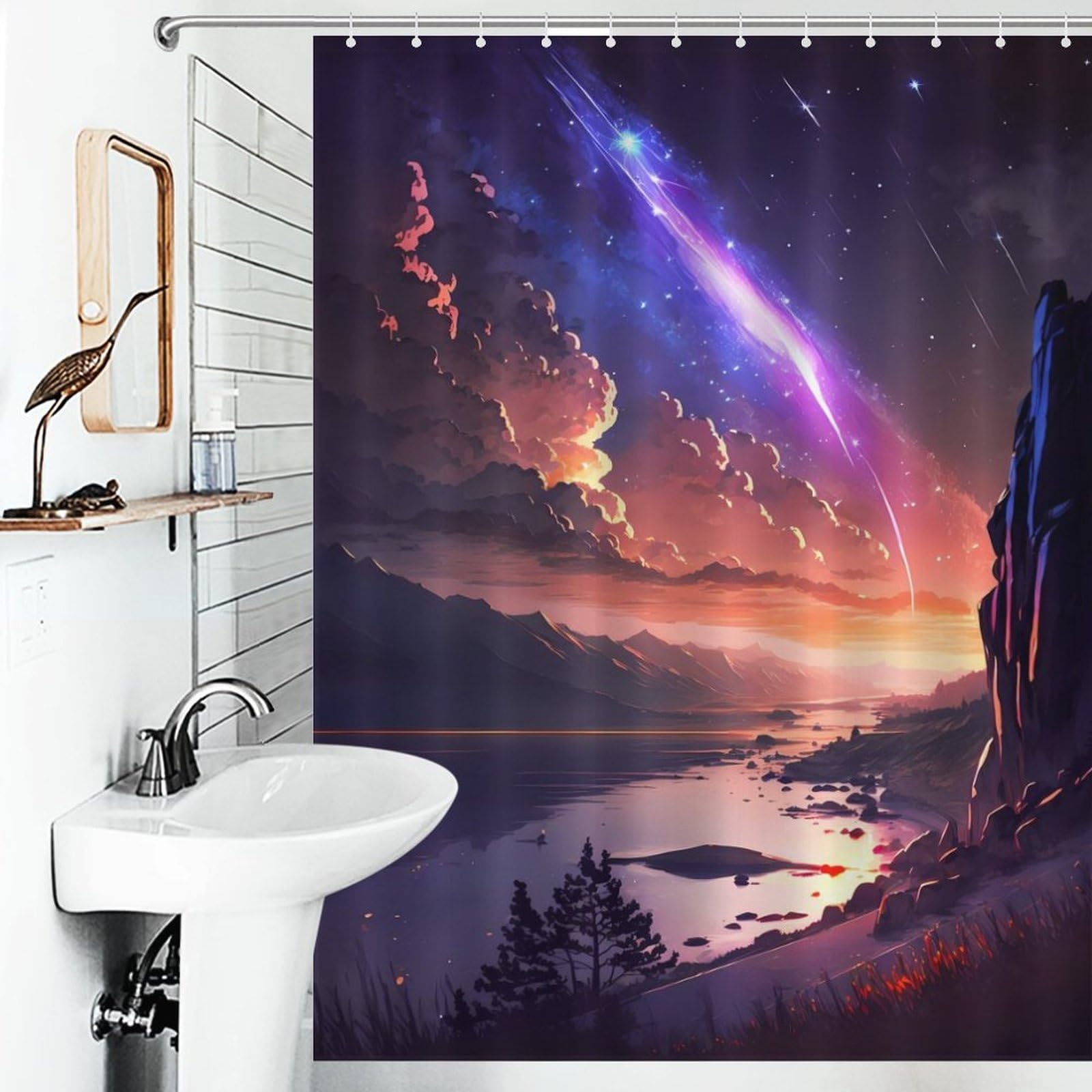 Rideau de douche imperméable lavable fantasy skyline en tissu