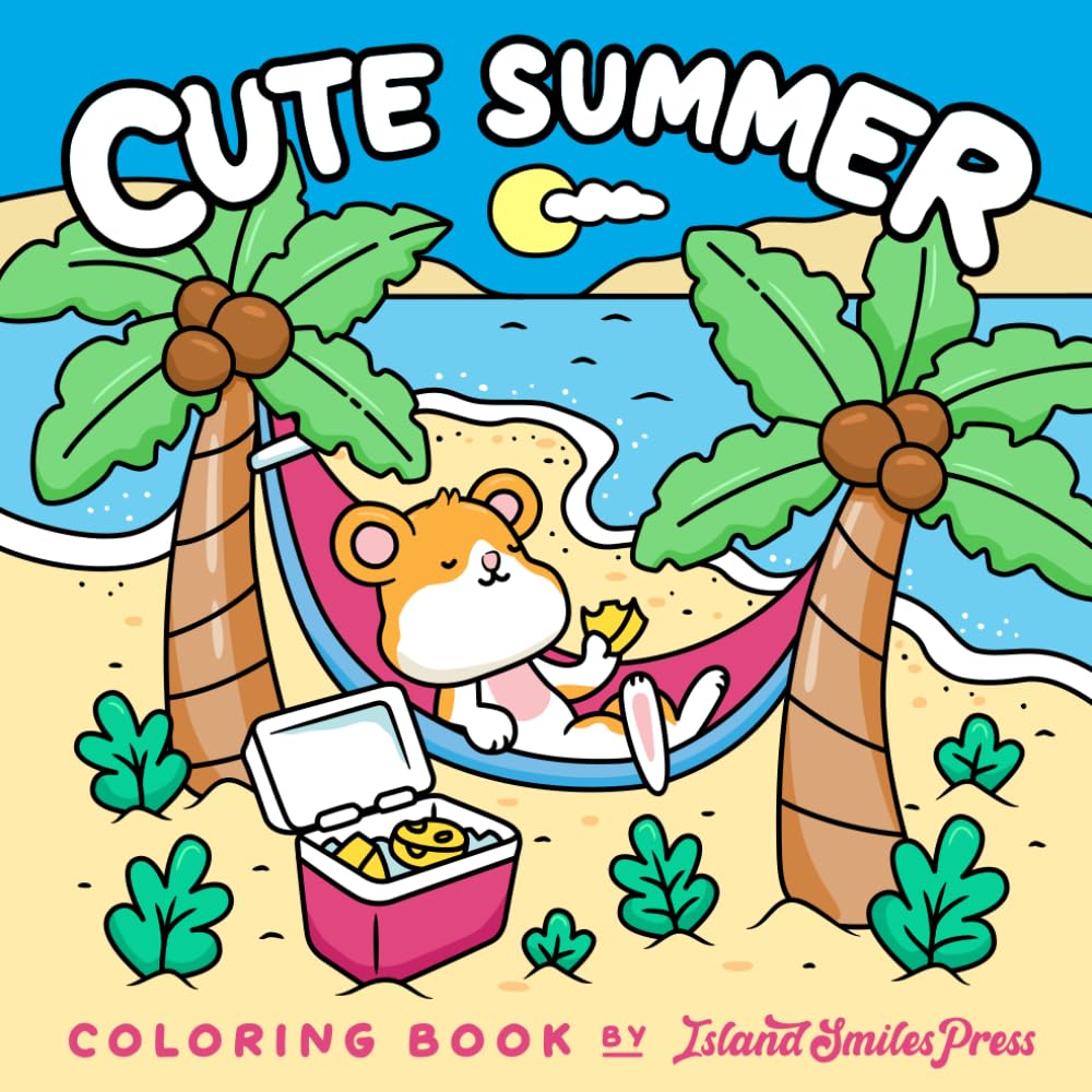 Cute Summer Coloring Book: Adorable Animals and Characters in Summertime Scenes. Fun and Relaxation for Adults and Teens