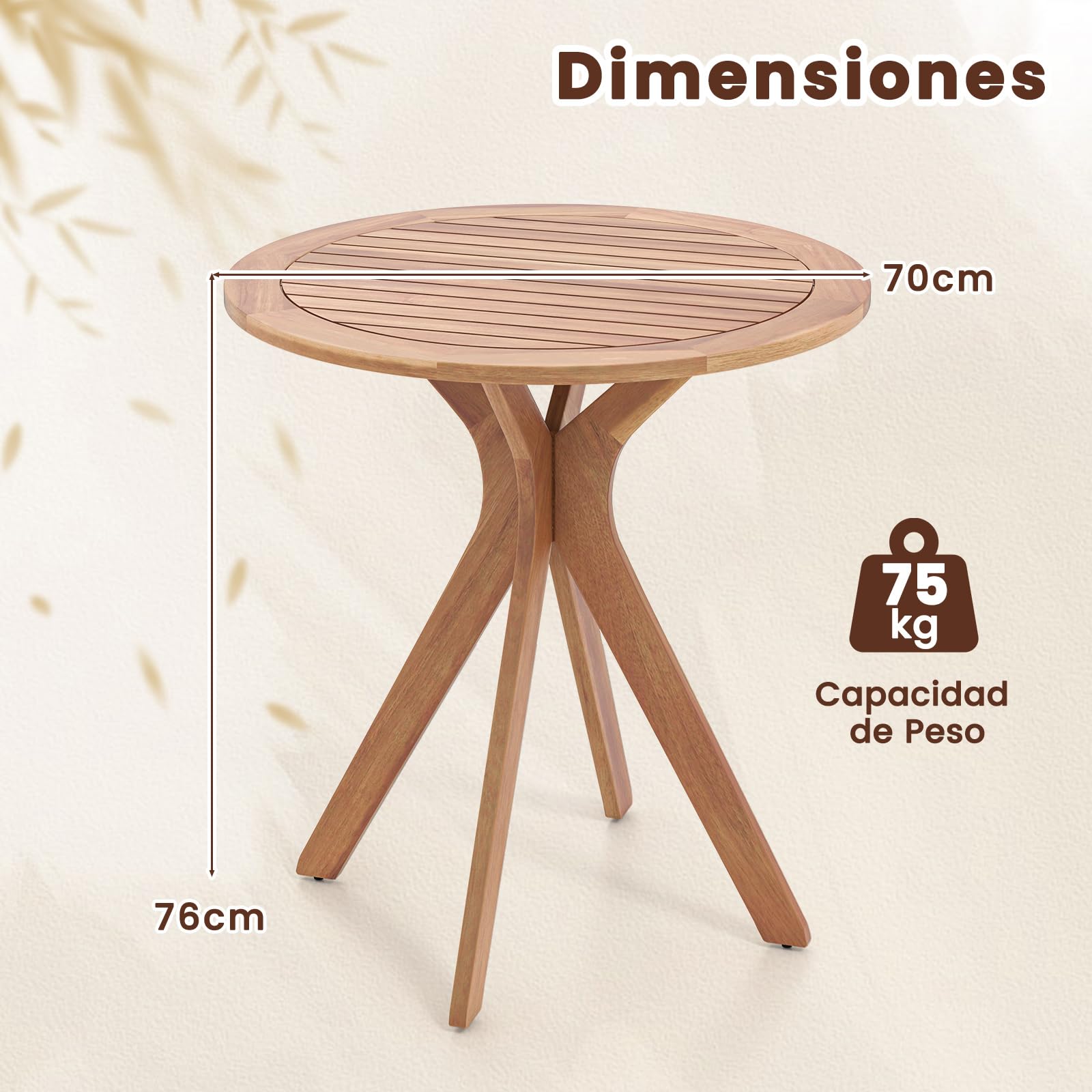 COSTWAY Mesa Auxiliar de Madera para Patio, Mesa de Jardín Redonda de 70 cm con Base de X, Mesa Auxiliar de Café para Jardín, Patio, Sala de Estar