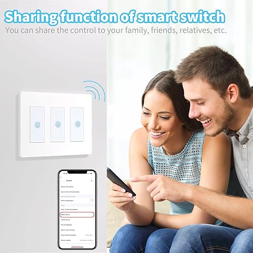 Miniatura 8 de Milfra Interruptor inteligente táctil 3 bandas, interruptores de luz WiFi, compatible con Alexa, necesita cable neutro, no requiere concentrador