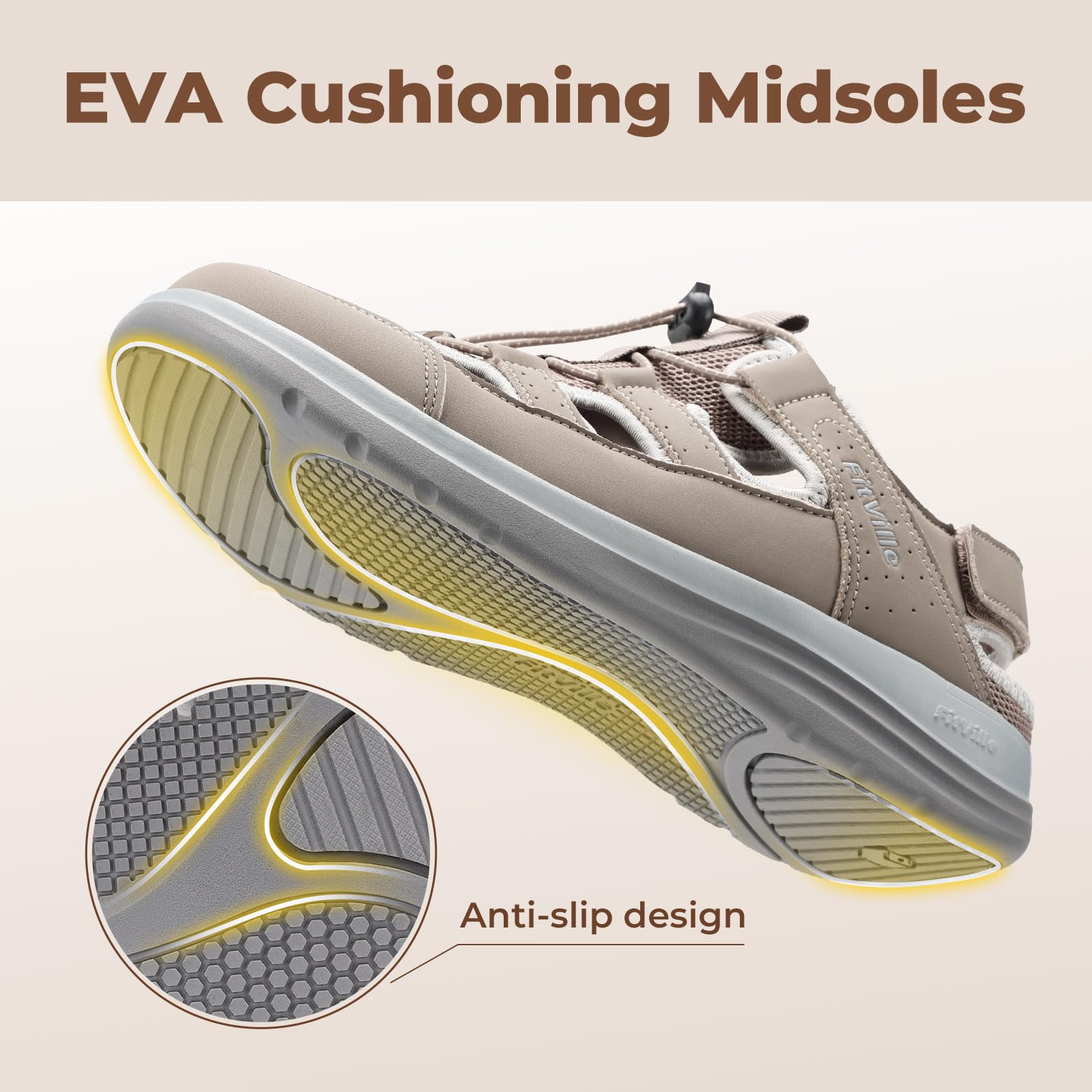 FitVille Sandalias Anchas de Verano para Mujer Transpirables y Cómodas con Sistema de Cordón Elástico y Correa Ajustable para Exterior