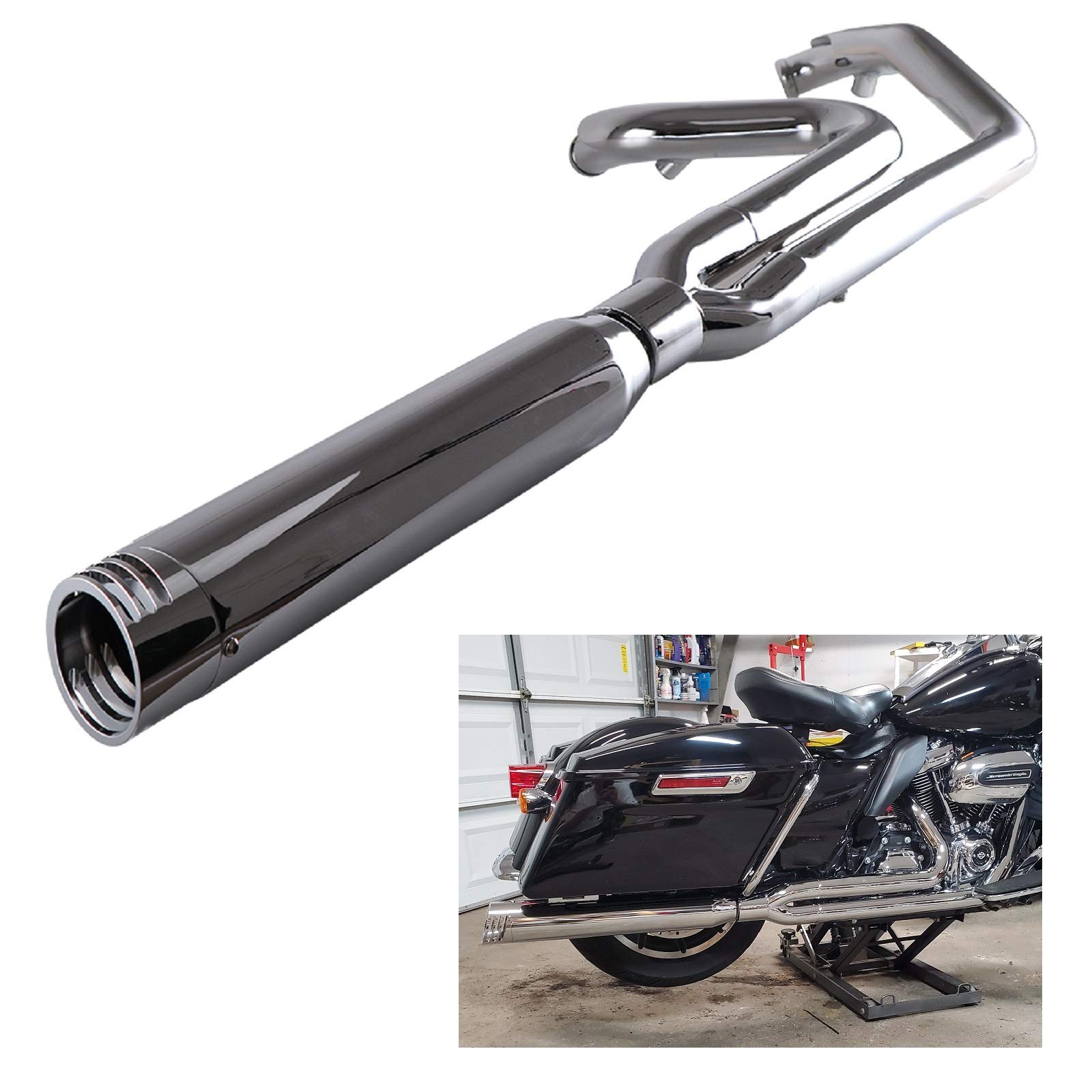 Handmo 2 Into 1 Exhaust For Harley Touring 1995 2016 Models Great 