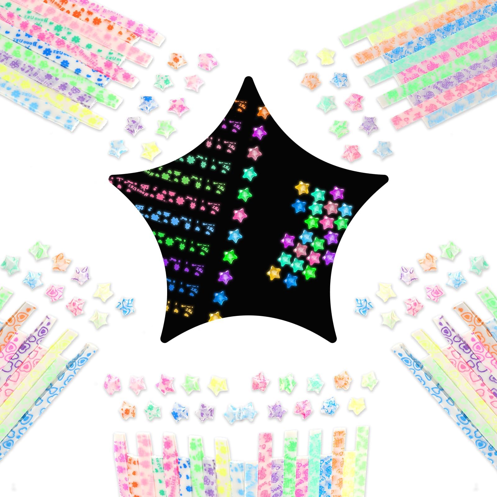 Giantree 630pcs Luminous Origami Star Paper Strips, Double Sided, Colorful Decorative for DIY Hand Art Crafts