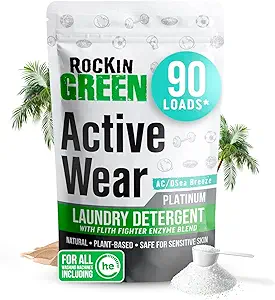 Rockin' Green Laundry Detergent, Plant based, All Natural Laundry Detergent Powder, Vegan and Biodegradable Odor Fighter, Safe for Sensitive Skin (Active Wear 90 Loads - AC/DSea Breeze)