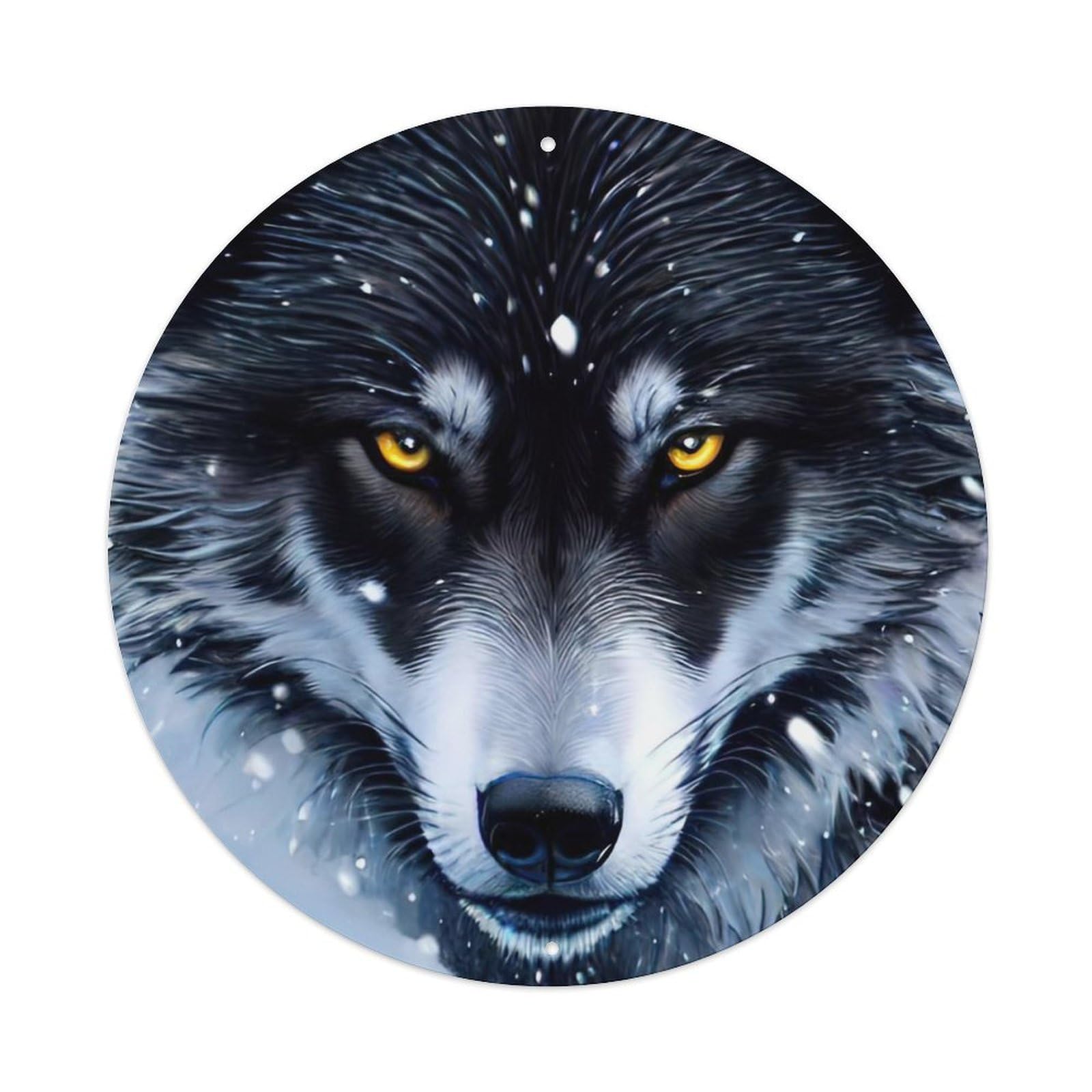 Animal Artwork Black Wolf in The Snow Vintage Metal Tin Sign Plaque Wall Decor for Cafe, Club Bar, Office, Garden Metal Poster 8x8Inch