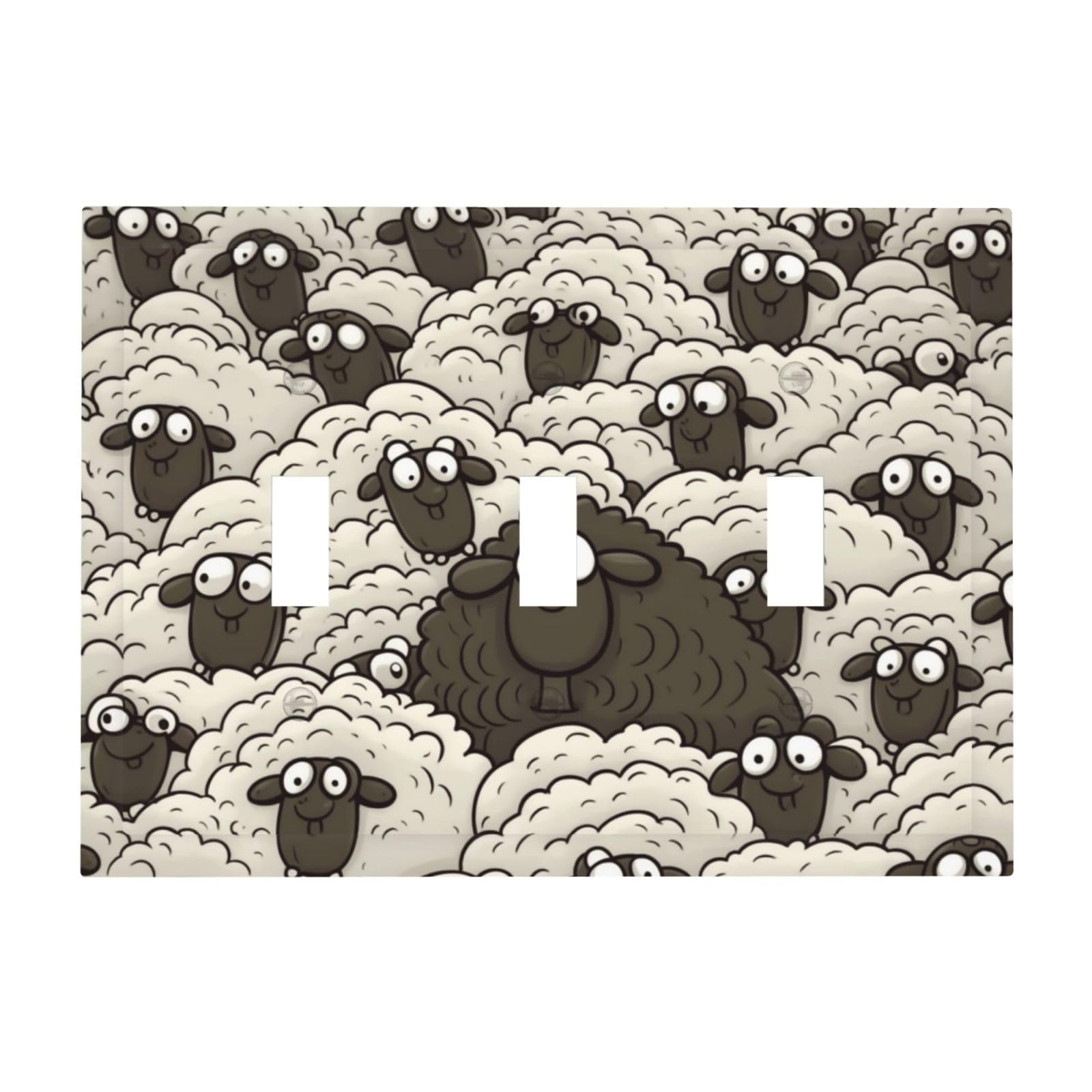 Kloph Cartoon Black White Sheep Decorator Light Switch Covers Wall Plate 3-Gang Mid Size 6.7" X 4.8" Triple Toggle Switch Wallplate Decorative 3 Gang Wall Switch Plate Covers Polycarbonate Thermoplastic
