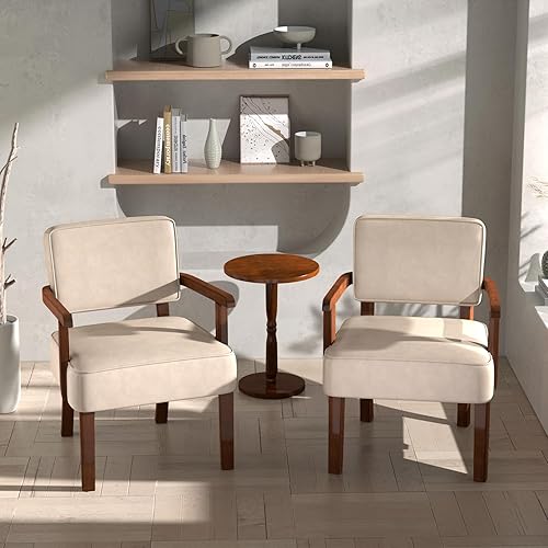 Miniatura 31 de Juego de 2 sillas decorativas con mesa, sillas de sala de estar con asiento suave y reposabrazos para sala de estar, dormitorio, sala de lectura,