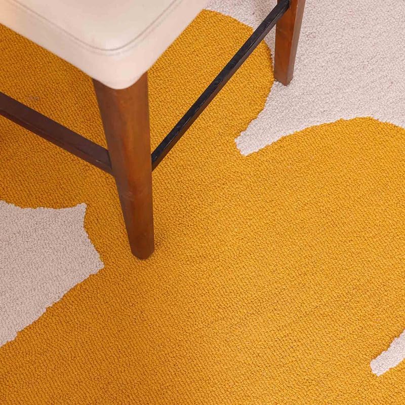 Modern Abstract Area Rug – Hand-Tufted Wool Carpet with Bold Mustard Yellow & White Geometric Design – Contemporary Floor Rug for Living Room, Bedroom & Office