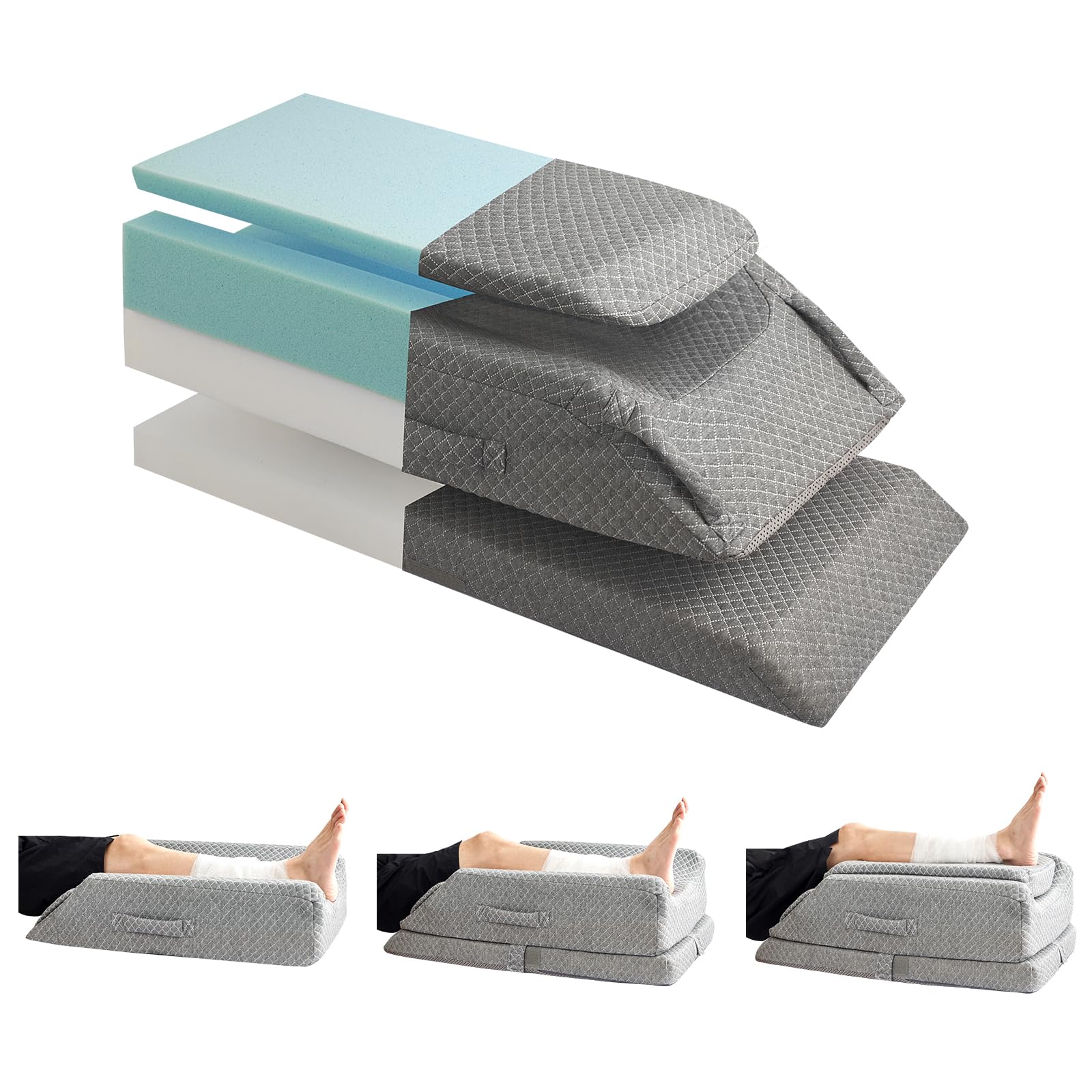 joydomus Leg Elevation Pillow for After Surgery, Adjustable Leg Pillows with Cooling Memory Foam, Wedge Pillow with Handles for Injury Recovery&Pain Relief, Knee Pillow for Sleeping or Resting