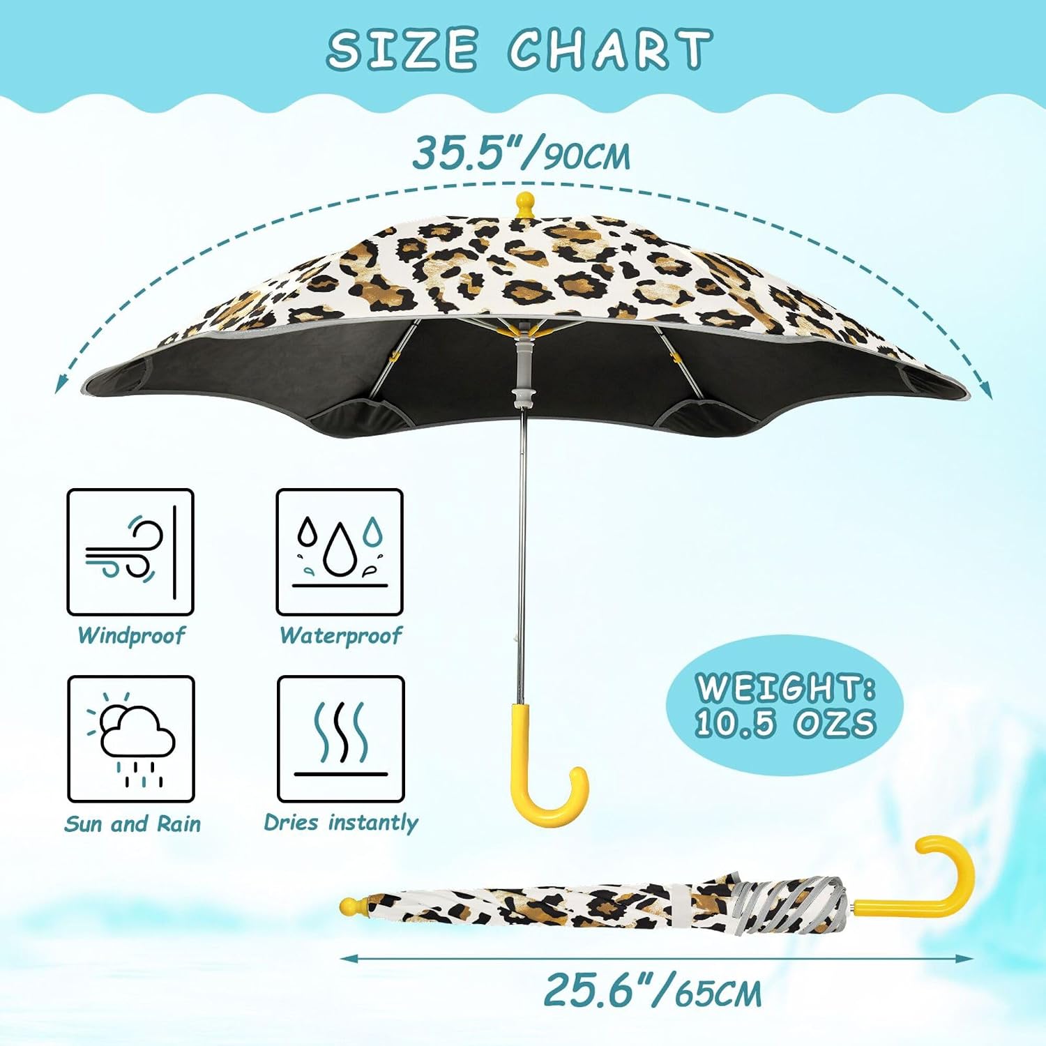 ALAZA Leopard Print Cheetah Kids Umbrella for Girls Boys Toddler Children Rain & Sun Umbrella
