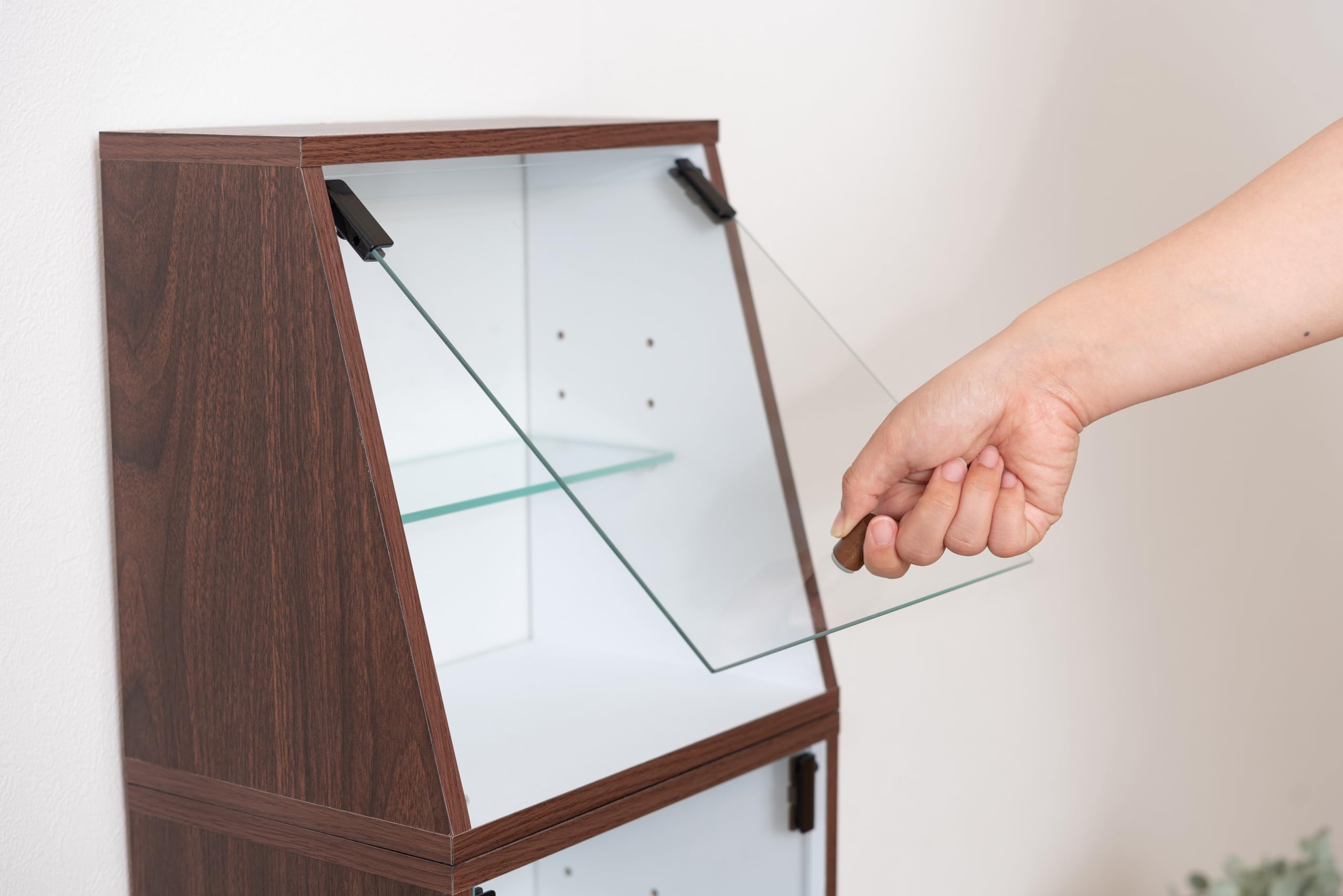 PaletteLife Curio Schrankbox – 3-teilig, 30x20x7,9 Cm – Vitrine Mit Glastür Für Figuren & Sammlerstücke – Holzmaserung