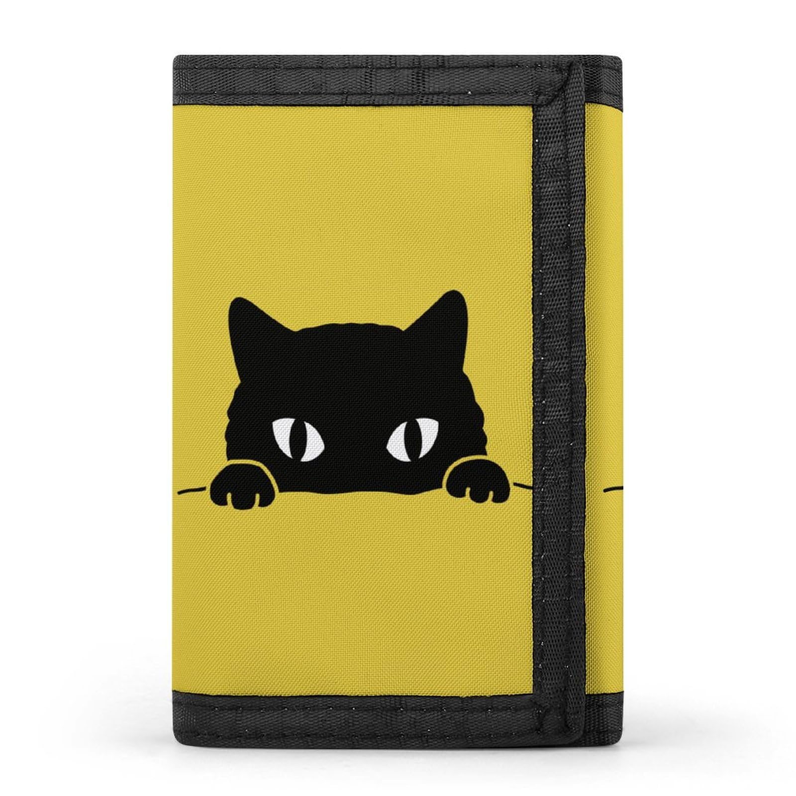 Amazon.co.jp: 三つ折り財布 黒猫 猫柄 ネコ かわいい イエロー 黄色