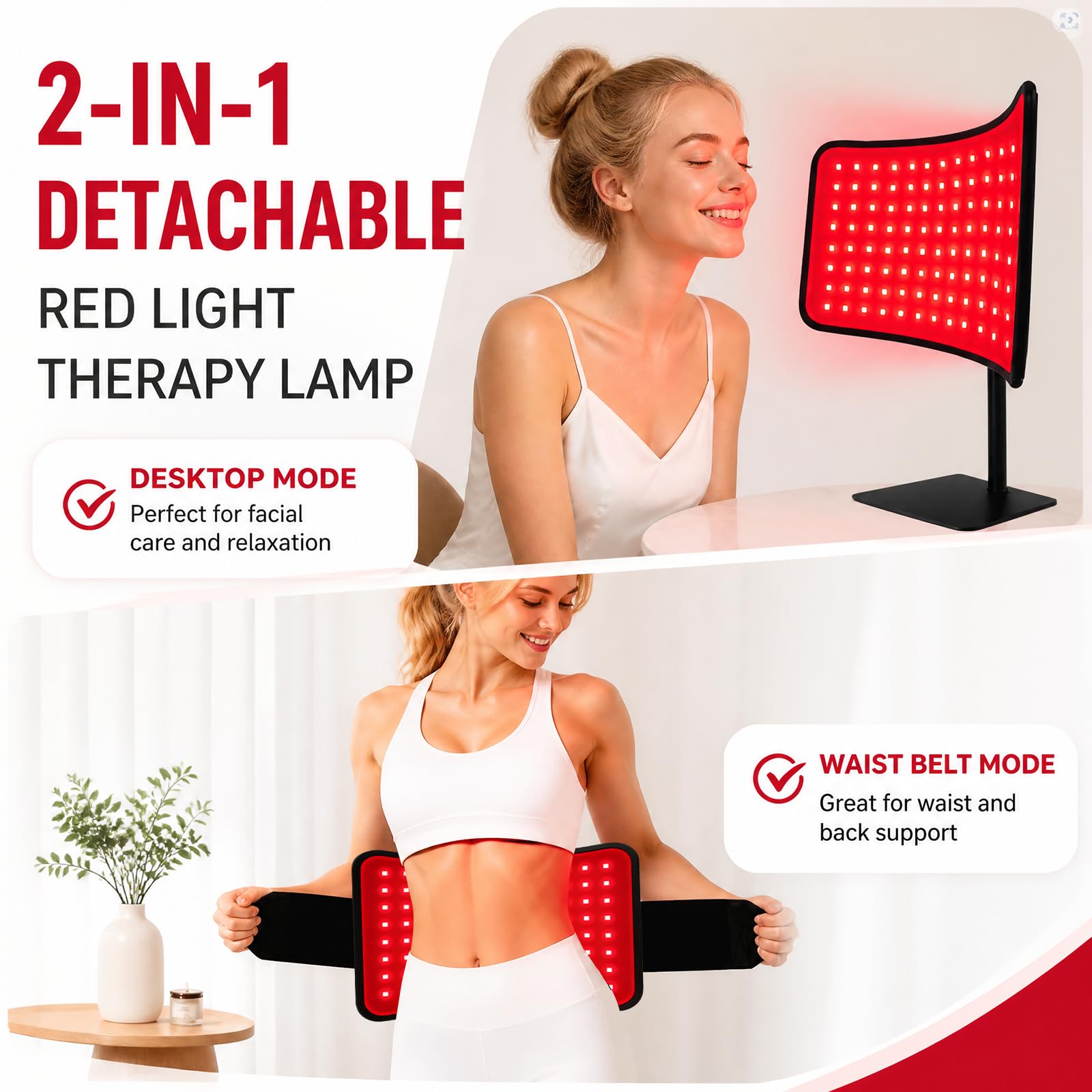 Lampada per terapia della luce rossa, lampada a infrarossi, pannello 2 in 1, con cinghia, per viso e corpo, 660 nm, 850 nm, dispositivo di fototerapia a infrarossi con telecomando, timer, 5 livelli di