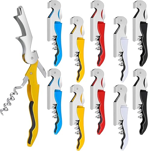 Juego de 20 abridores de vino de sacacorchos de camarero, bisagras de acero inoxidable resistente, llave de vino, abridor de botellas multicolor con