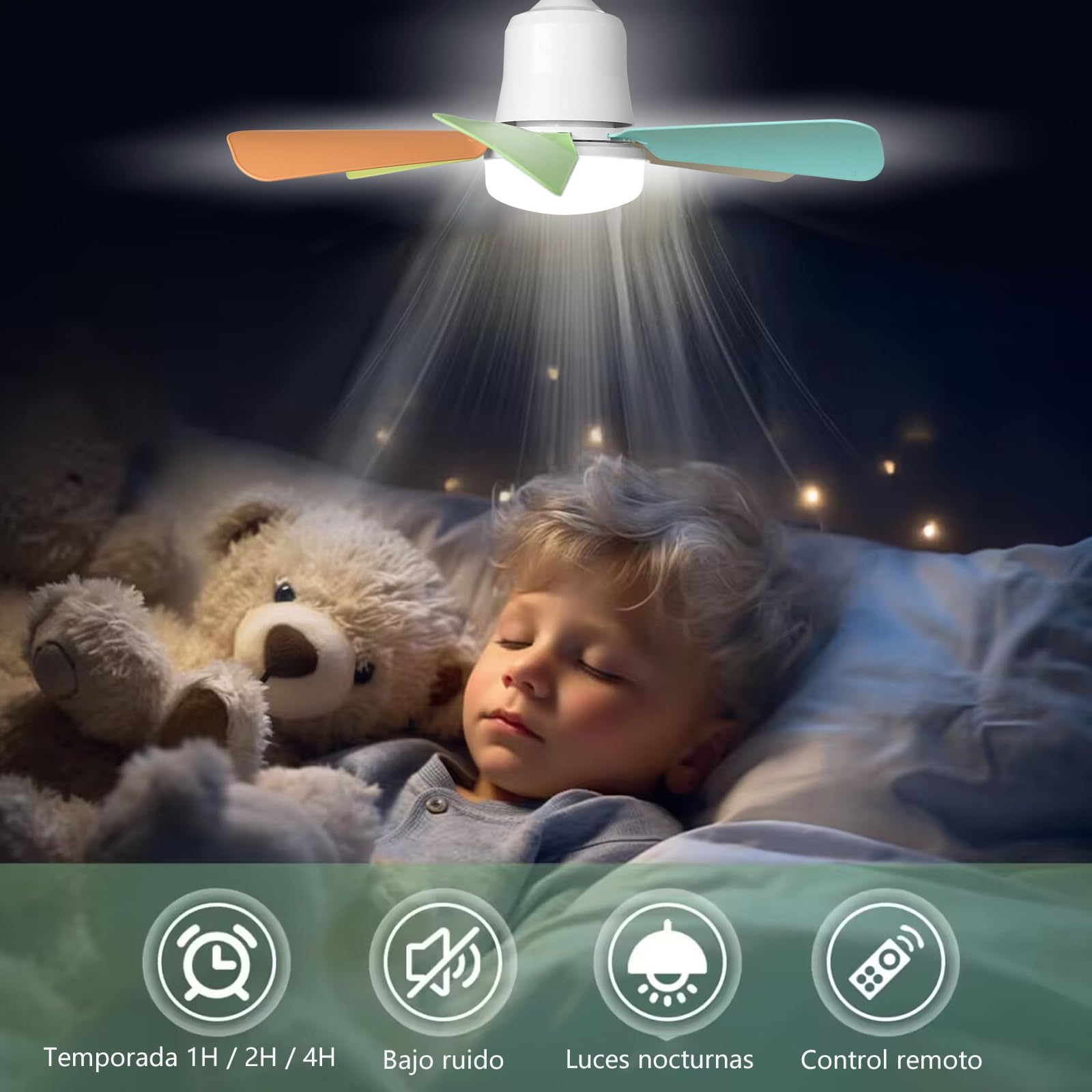 himmel Ceiling Fan with Light, 30 W Ceiling Lamp with E27 Socket, Dimmable LED Ceiling Fan for Bedroom Living Room, 3 Speed - Image 3