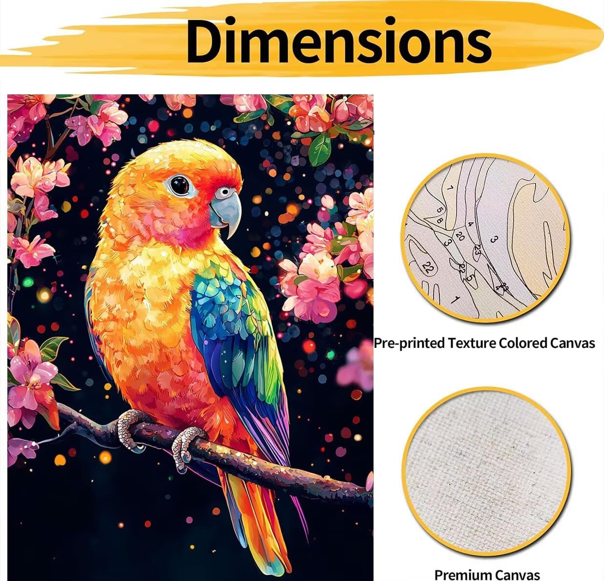 Malen nach Zahlen Erwachsene Tier, Papagei 1 Malen Nach Zahlen Bastelset Erwachsene leinwand, DIY Paint by Numbers Kreativ Set mit Pinseln und Acrylfarben, für Home Décor, Ohne Rahmen 80x100cm n0n0906