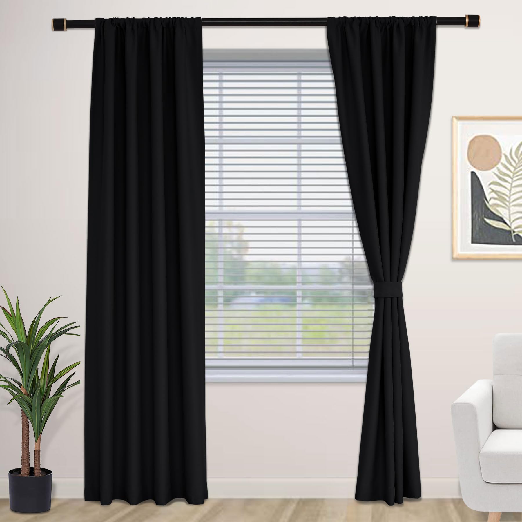 Fcosie Premium Blackout Thermal Insulated Room Darkening Curtains Extra Wide Living Room Drapes Cold/Noise Blocking Rod Pocket Drapery for Nursery Teen Girls Boys Kids, 100