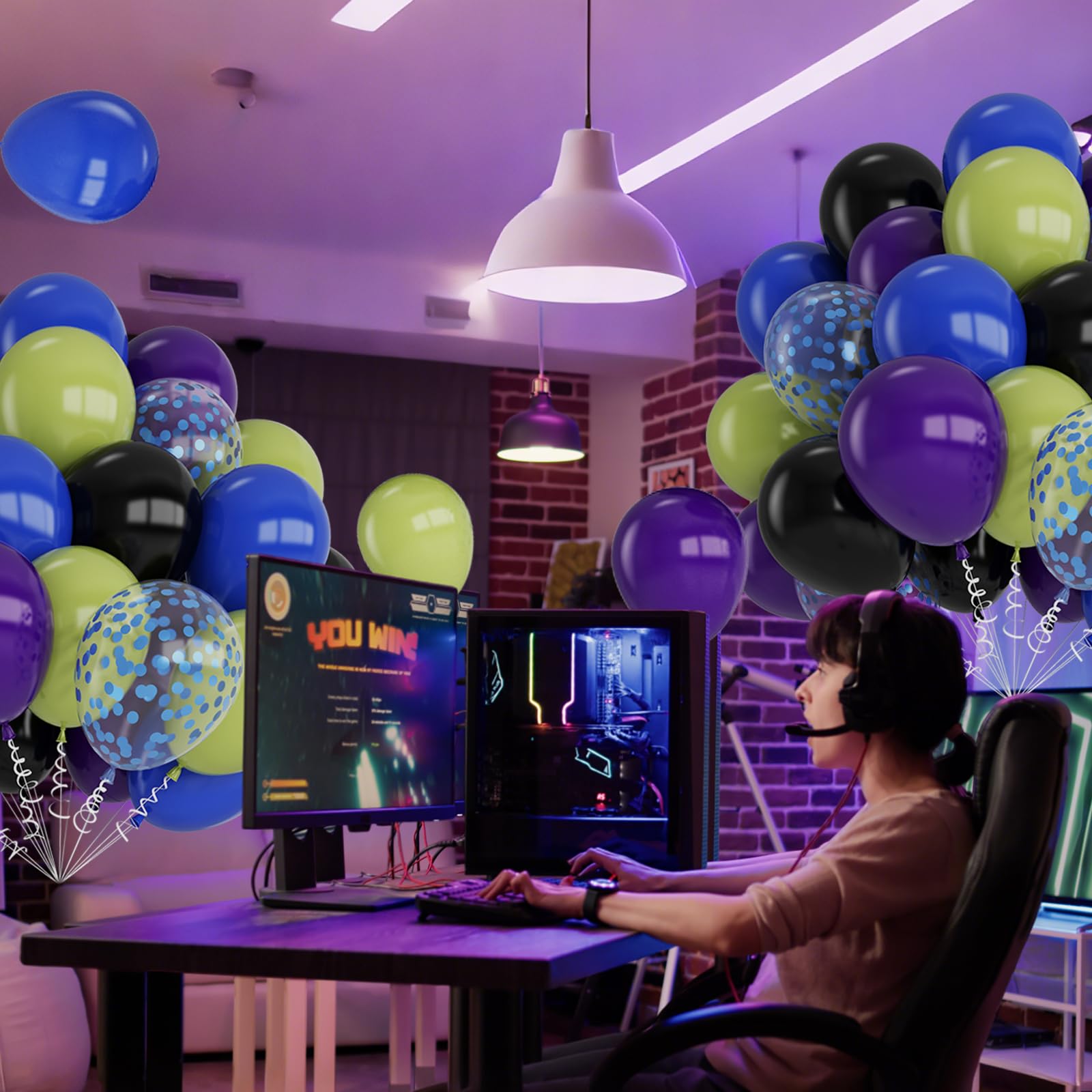 Purple Blue Balloons, 12 Inch Black Purple Green Party Balloons - Image 3