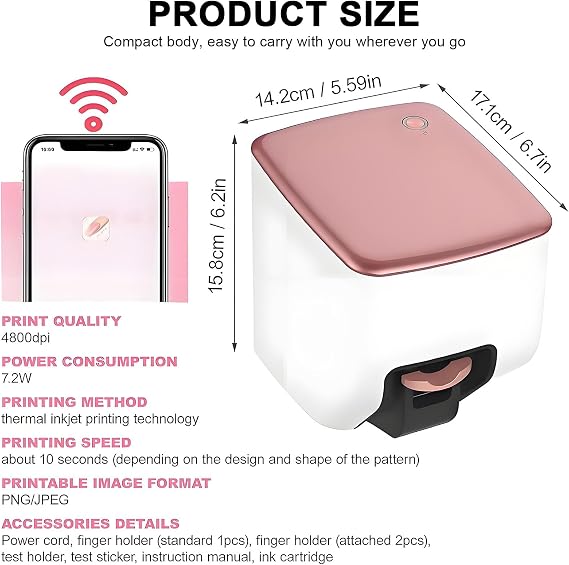 Portable Nail Painting Machine, 3D Customizable Nail Art Painting Machine, 4800 Dpi Print Clarity Nail Art Printer, Identify Nails, 1000+ Designs for Nail Studio Nail Lovers Manicurist