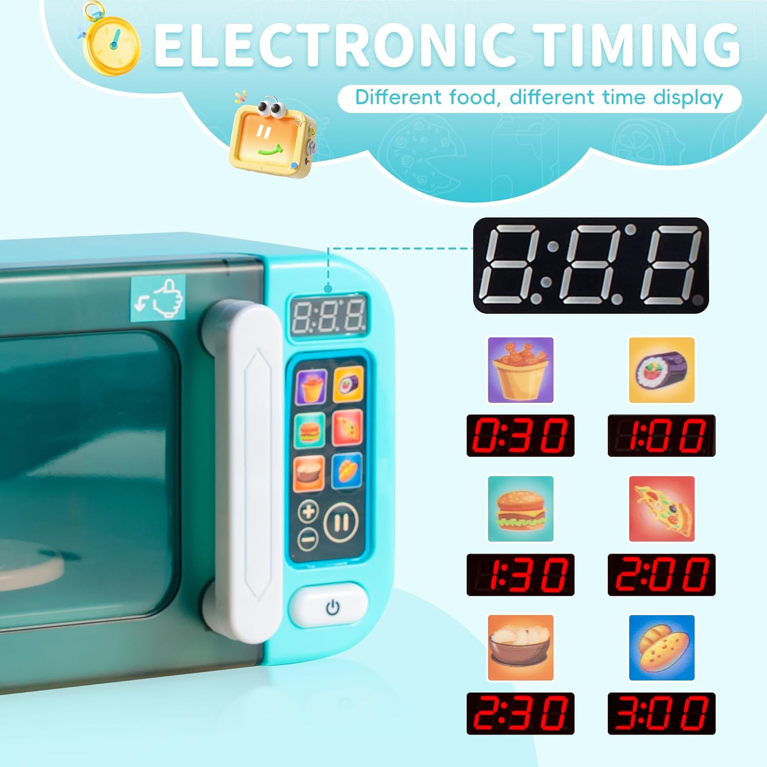 MINDNOOK Toddler Microwave Toys, Kitchen Playset with Light & Sound, Kids Pretend Play Electronic Oven with Play Food, Learning Toys for Girls & Boys Ages 3+