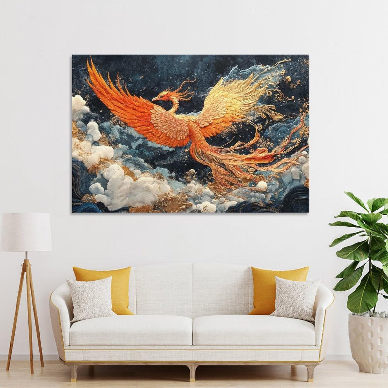 Junmoney Phoenix in Flight Canvas Art Print, 20x30inch(50x75cm), for Picture Wall Styling in Lounge Or Bedroom, Wall Decor Suited to Curated Displays