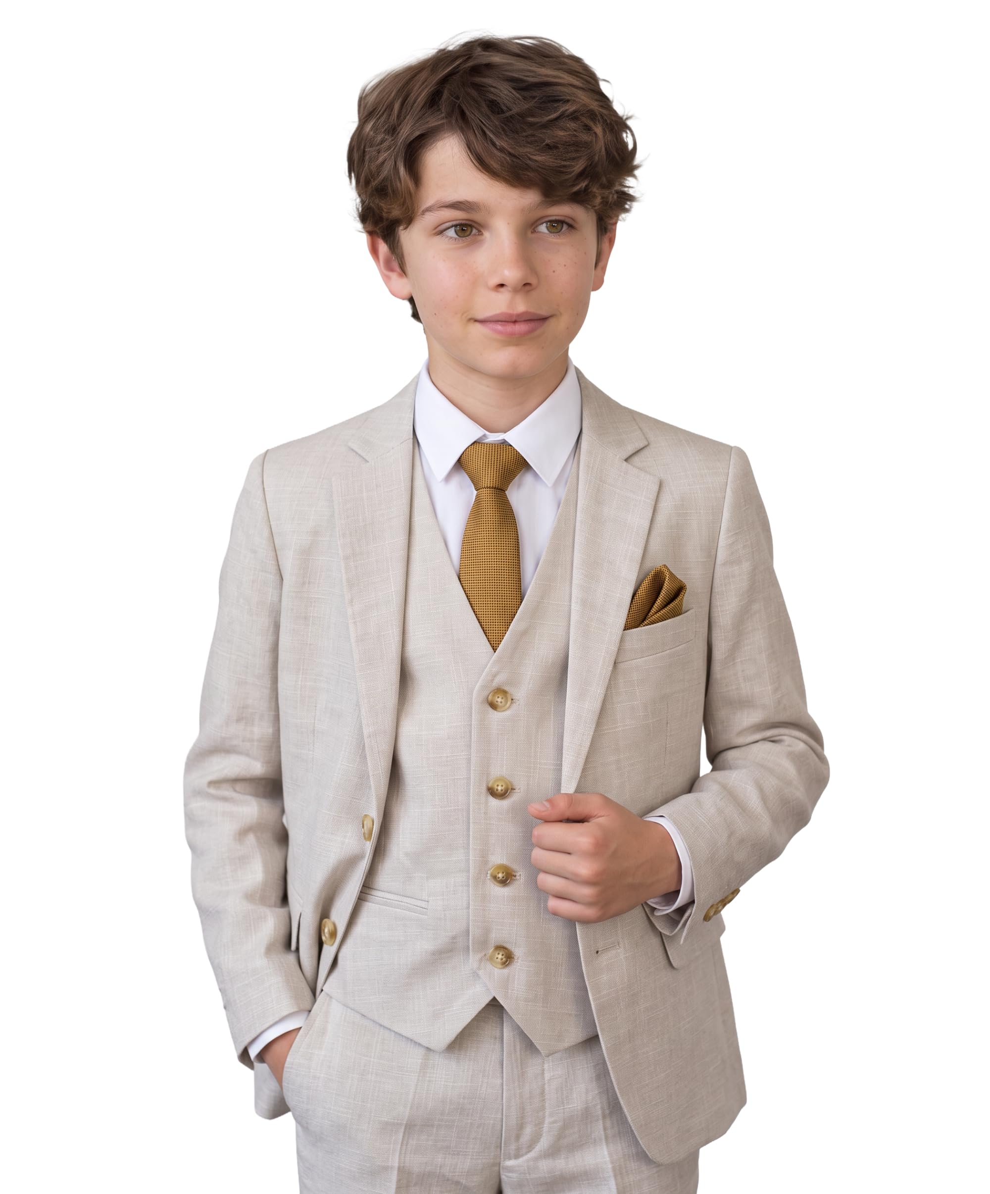 SIRRI Jungenanzug, meliert, 3-teilig, Leinenoptik, schmal geschnitten, Hochzeitsoutfit