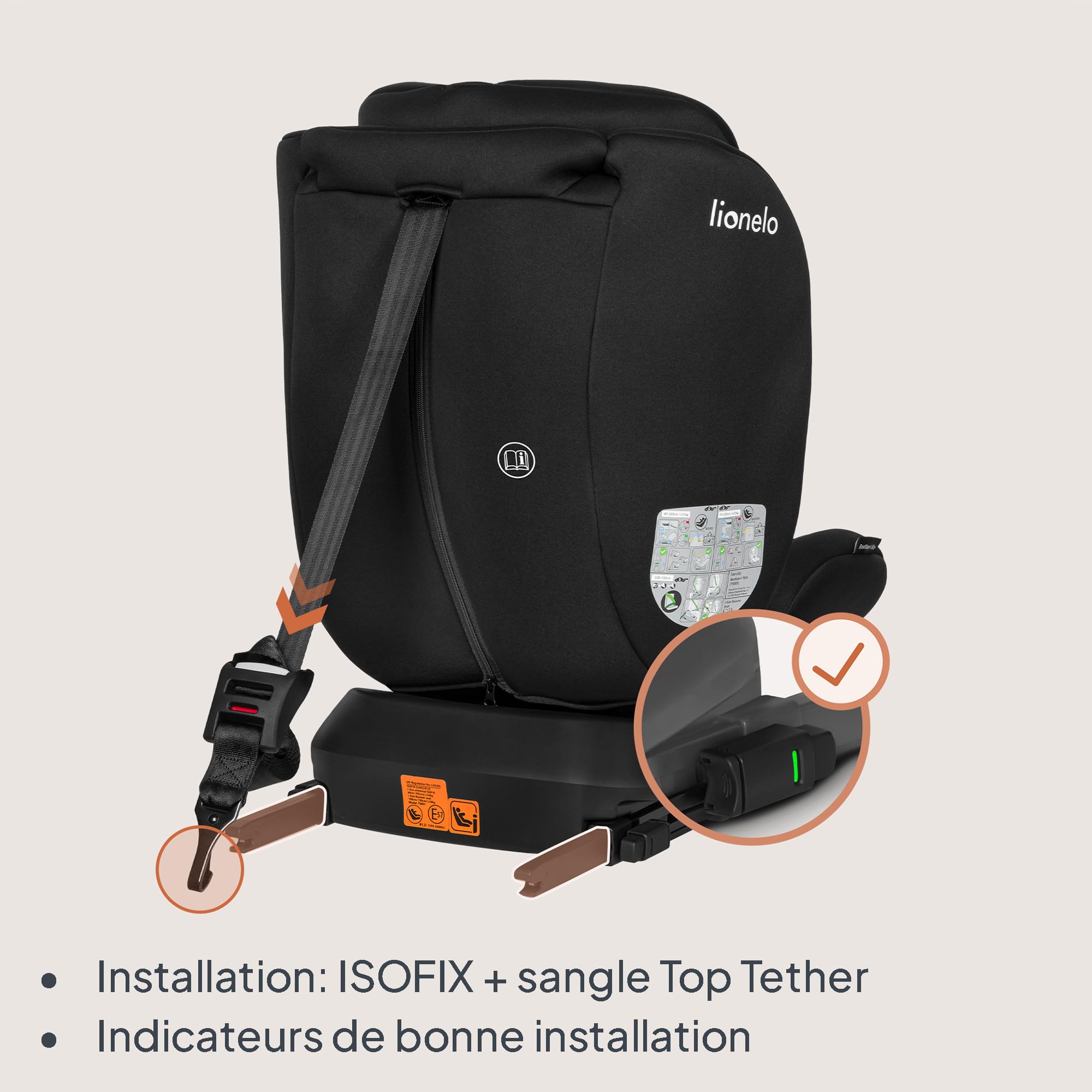 Lionelo BASTIAAN I-SIZE Siège Auto Pivotant à 360° ISOFIX De 0 à 36 kg | (40-150 cm) Groupe 0/1/2/3 (0-12 Ans) Installation Face et Dos à la Route, Sangle TopTether, Têtière Ajustable, Rotation 362