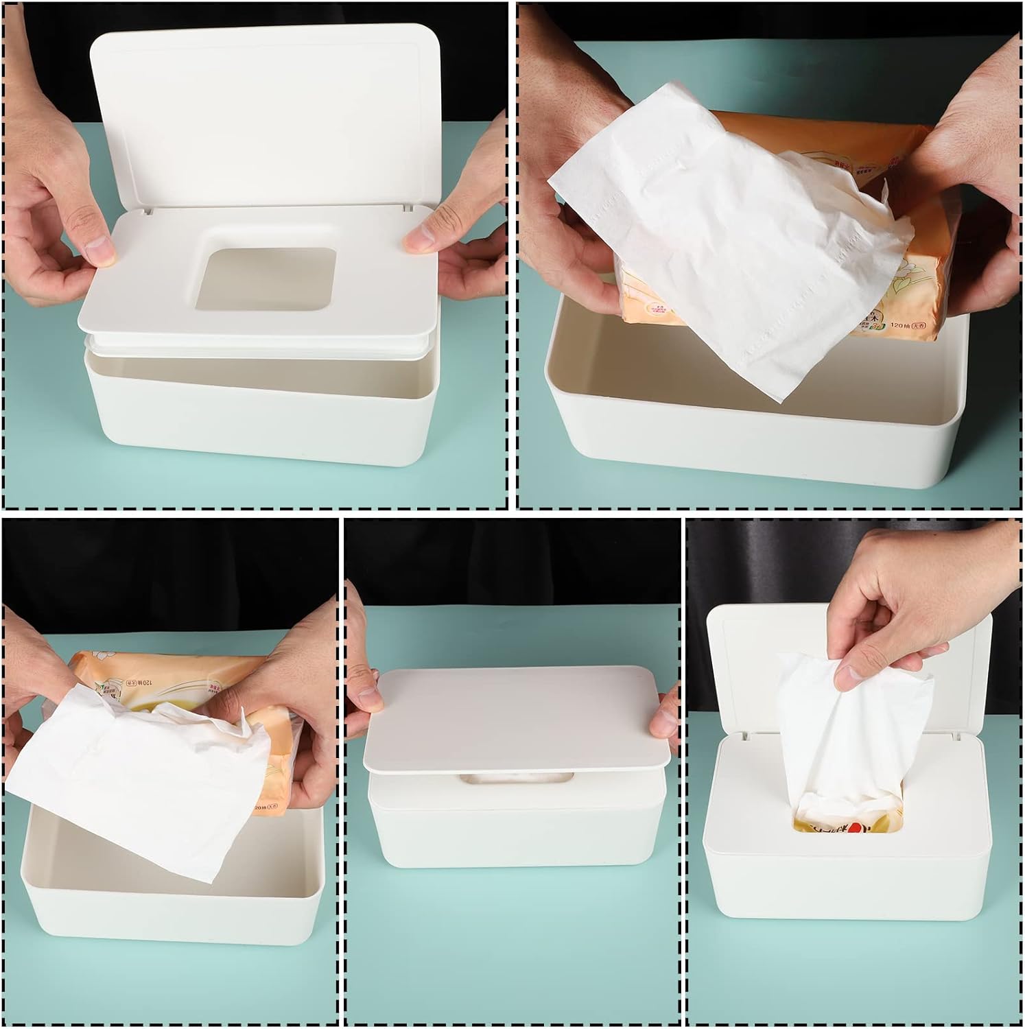 2PCS Wet Wipes Dispenser Box, Baby Wipes Dispenser Toilet Wipes Dispenser Box with Lid Seal Dustproof Reusable Wipes Box Keep Wipes Freshfor Car Office Home (Black+White) 6 719JdafeQ1L. AC SL1500