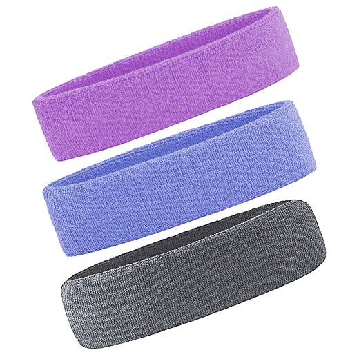 Men & Women Sweatband Headband Terry Cloth Moisture Wicking for Sports,Tennis,Gym,Work Out (Gray,Lake Blue,Purple)