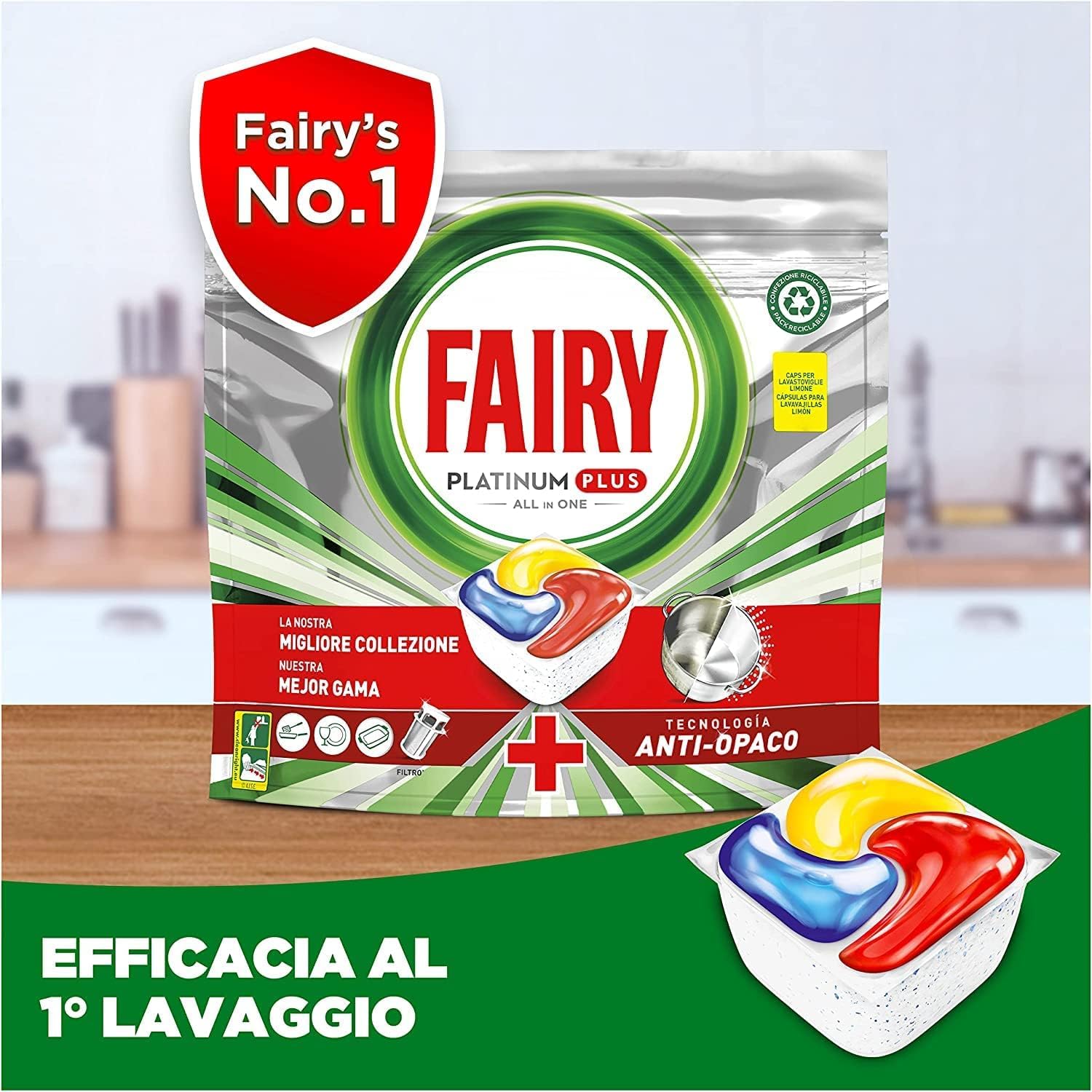 Pastiglie Lavastoviglie All in One al Limone – 38 Capsule – Azione Brillantante kit con Spugna Brandizzata SPESA & RISPARMIO Inclusa – Variazioni 2/4/6 Pezzi (6)