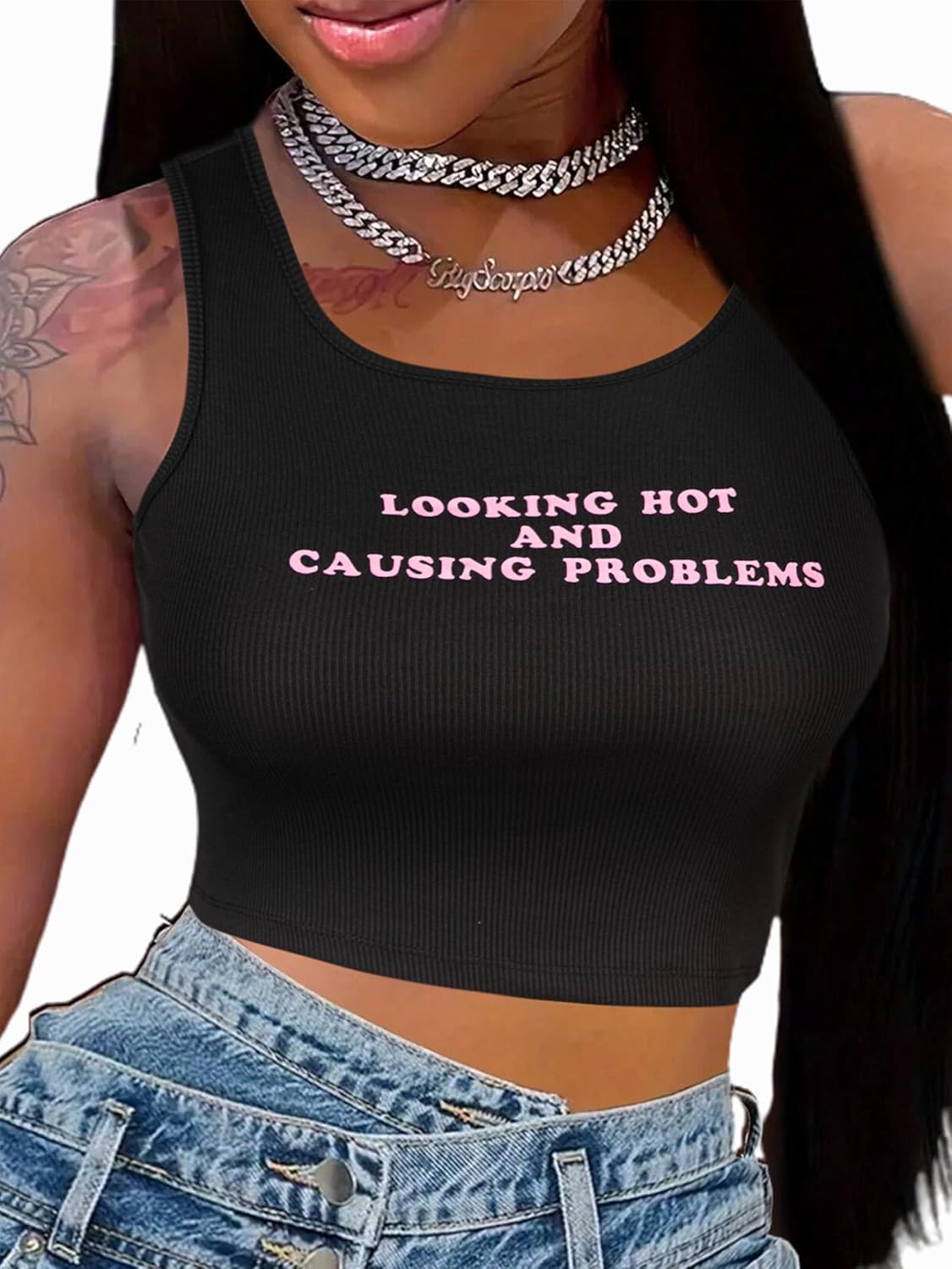 Hilinker Women's Summer Tank Tops Sleeveless Heart Printed Sheer Mesh Basic Crop Cami Tops Shirt - Image 3