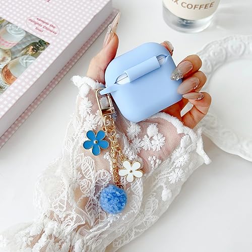 Miniatura 3 de Bonita funda azul cielo para Airpods de tercera generación para niñas y mujeres, con llavero de flores y kit de limpieza, funda protectora de