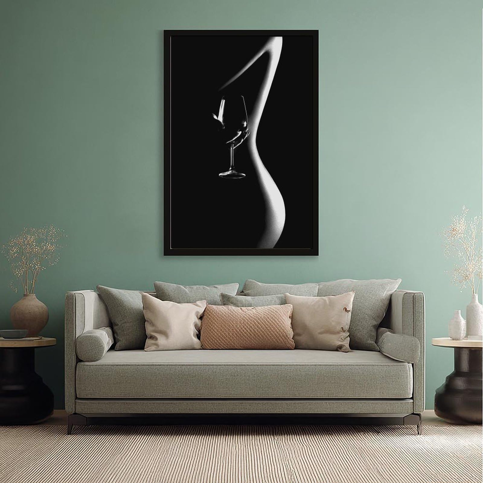Poster su tela con vino rosso, bianco e nero, donna che beve vino, decorazione per camera da letto, ufficio, stanza, regalo, 40,6 cm L x 61 cm W
