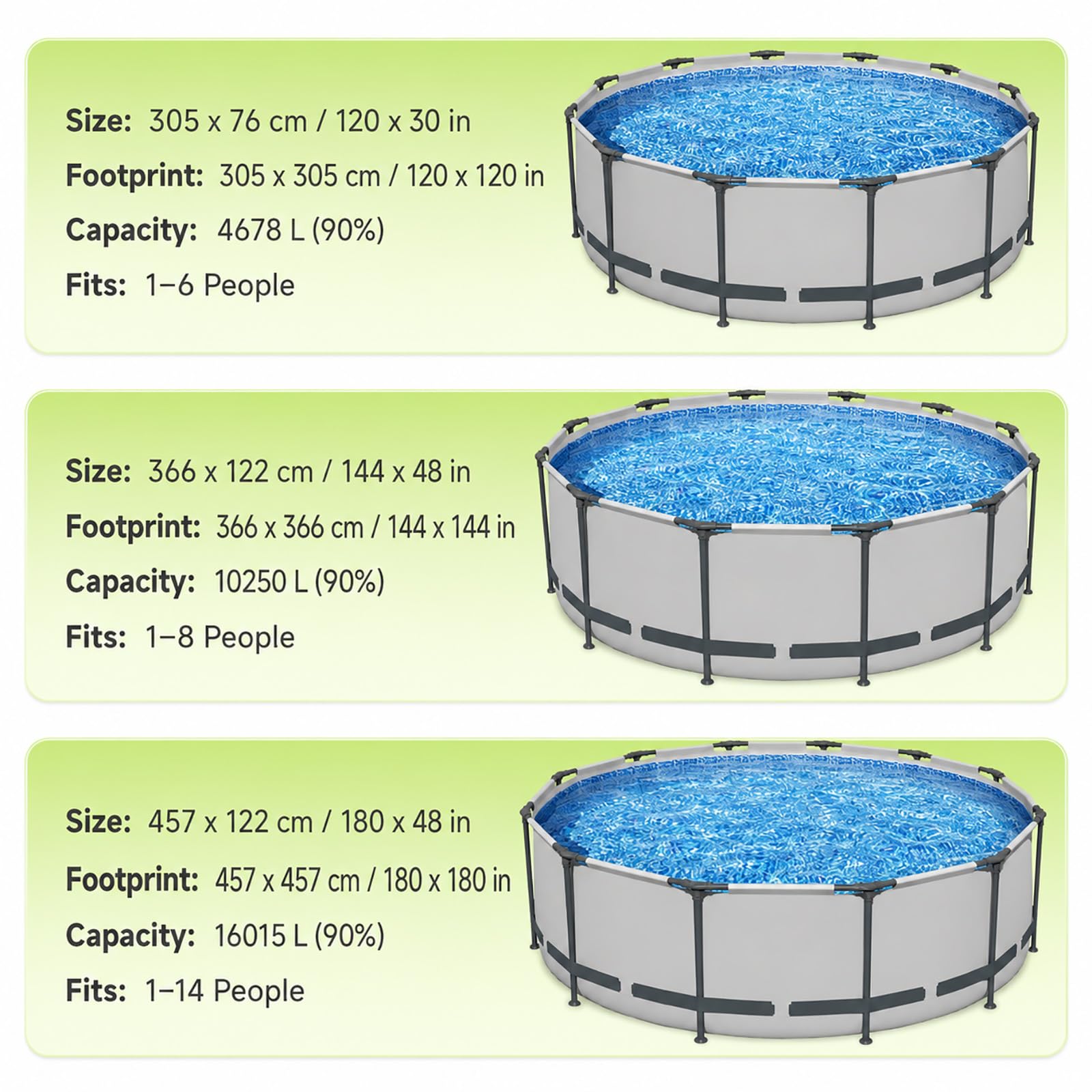 Grande Piscina Fuori Terra Tubolare, Piscina Familiare da Giardino | Telaio in Acciaio Resistente per un'Area Acqua Stabile e Divertente(305×76cm/120×30in)