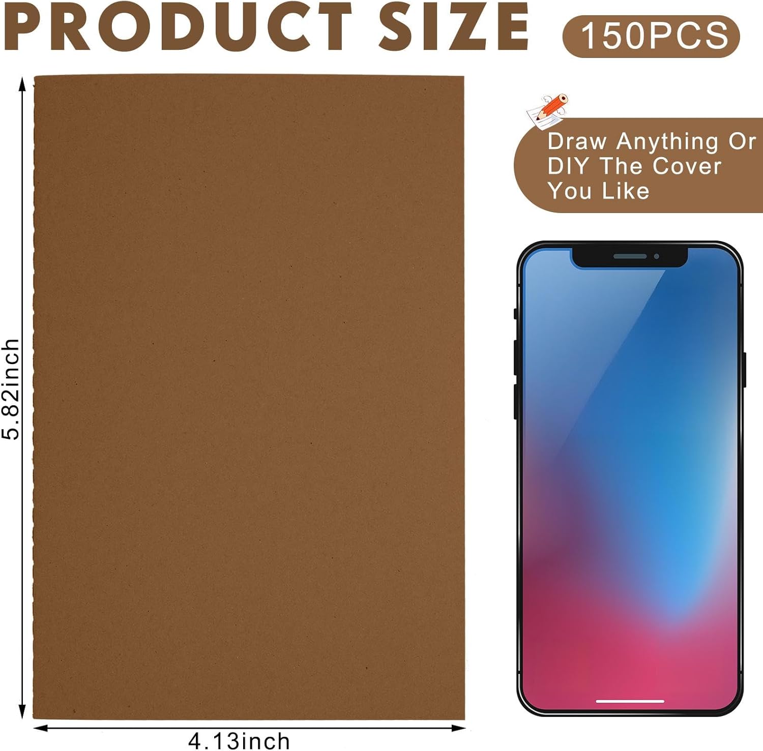 Sepamoon 150 Pack Kraft Notebook Journals 5.82 Inch x 4.13 Inch A6 Softcover Notebooks Bulk for Kids Student Writing Sketch Travel Journal Office Notepad with 48 Pages 24 Sheets, Lined(Dark Brown)