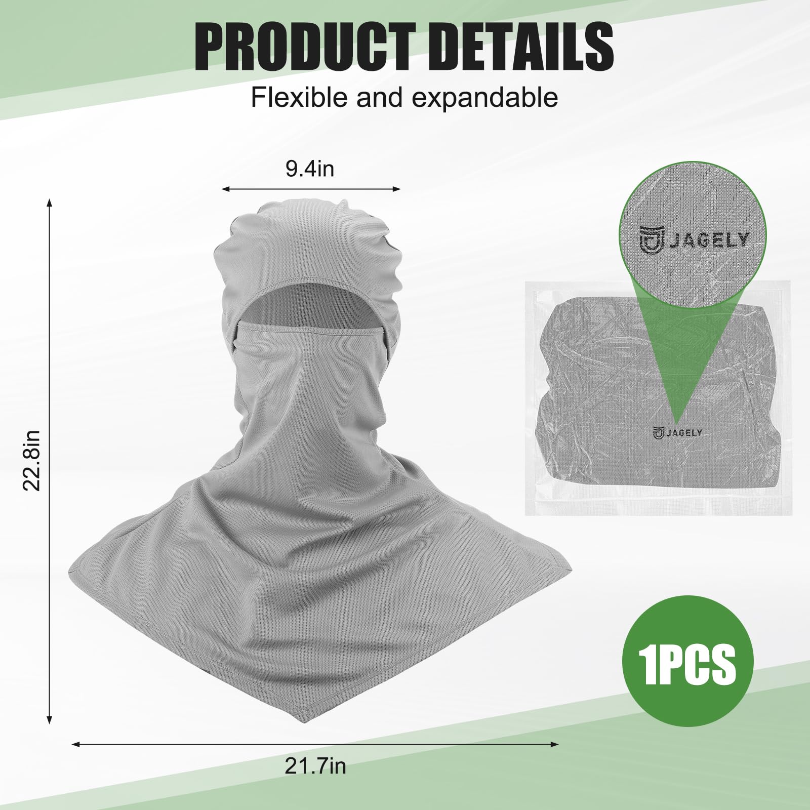 JaGely Balaclava Summer Full Face Mask for Sun Protection Breathable Motorcycle Hood Helmet Liners Windproof Long Neck Cover (Light Gray)
