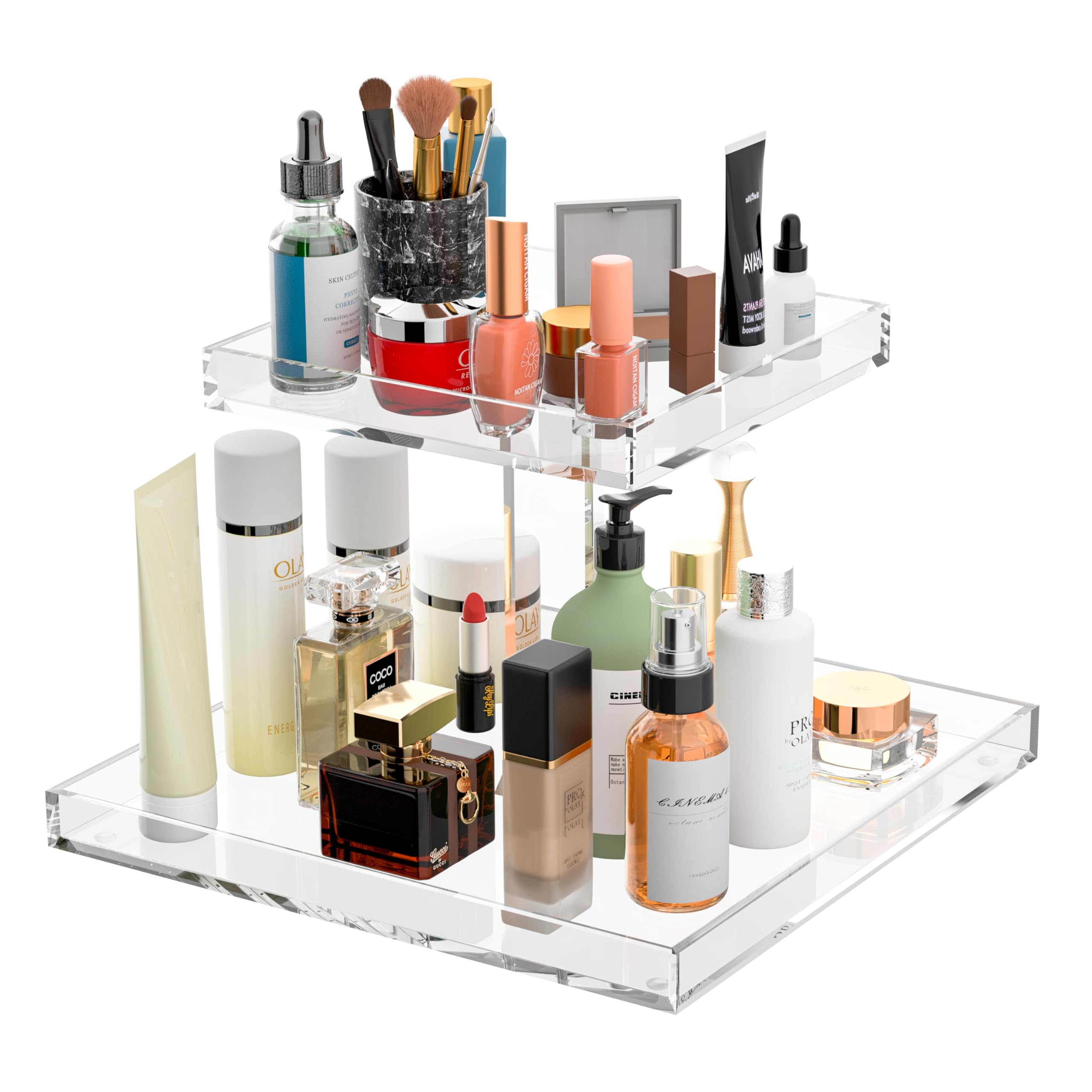 Hongtuocb 2-Tier Acrylic Perfume Organizer, Display Stand for Dresser & Counter, Vanity Trays Makeup Storage Holder, Bathroom & Kitchen Organizer (12x8)