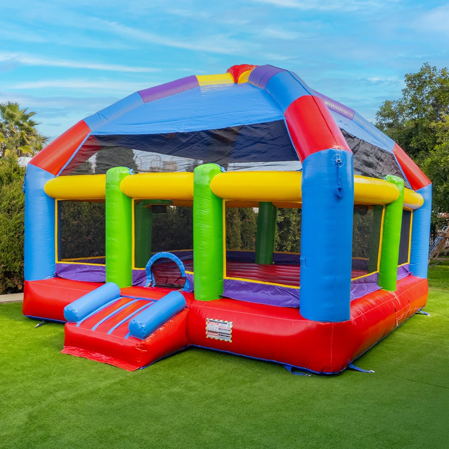 XJUMP 20’x20’ Commercial Grand Party Dome Inflatable Bounce House- 16ft Tall Heavy Duty 15oz PVC Vinyl with Basketball Hoop and Blower- Indoor & Outdoor Rental Grade Jump House for Kids and Adults
