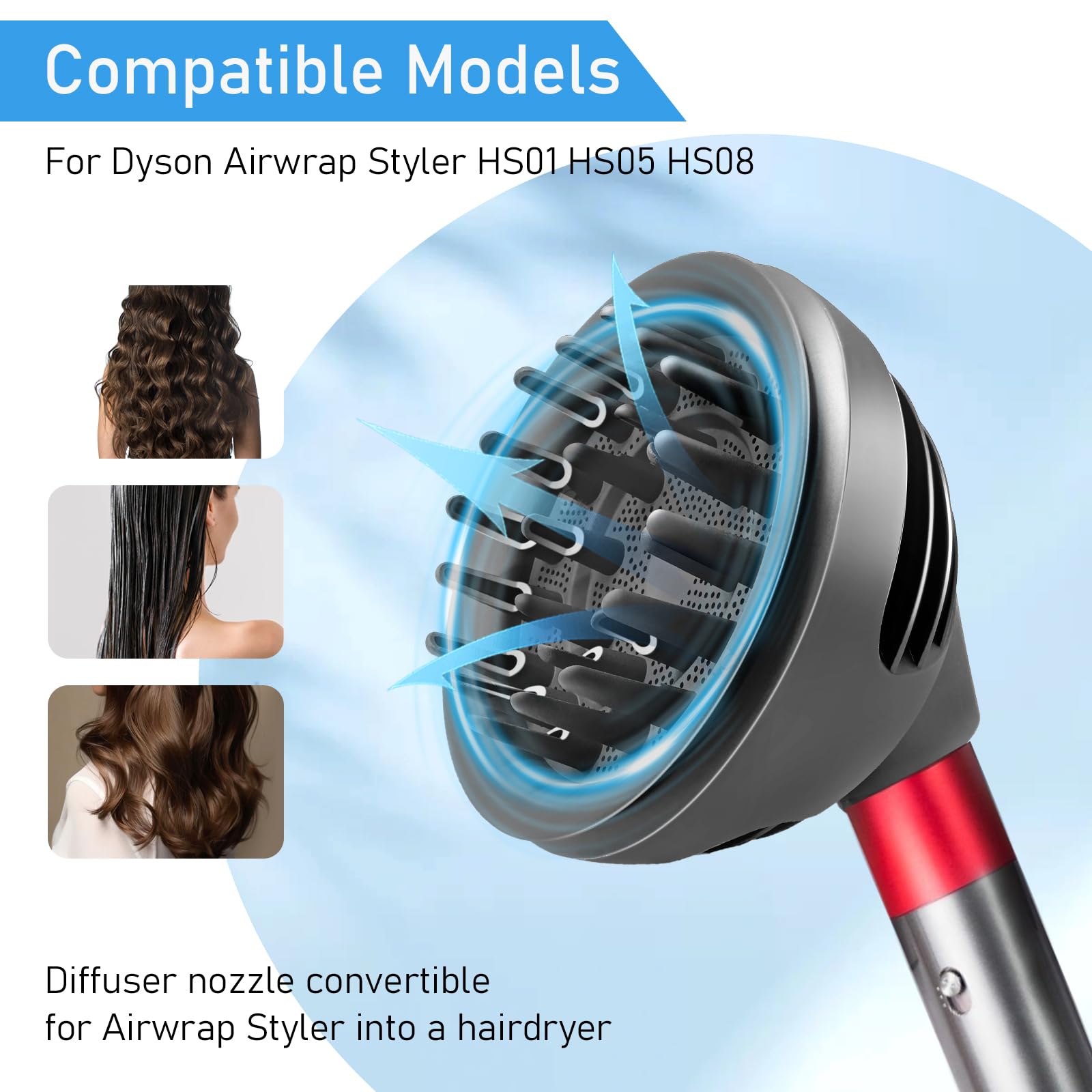 Diffusore Wave+Curl per Dyson Airwrap Styler HS01 HS05 HS08 Accessori, ugello diffusore convertibile per Airwrap Styler in asciugacapelli