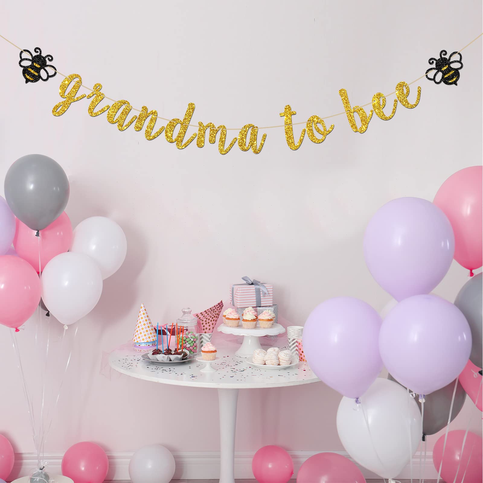 INNORU Grandma To Bee Banner – Hummel-Thema Babyparty Dekoration, Gold Glitter, Ca. 2,6 M